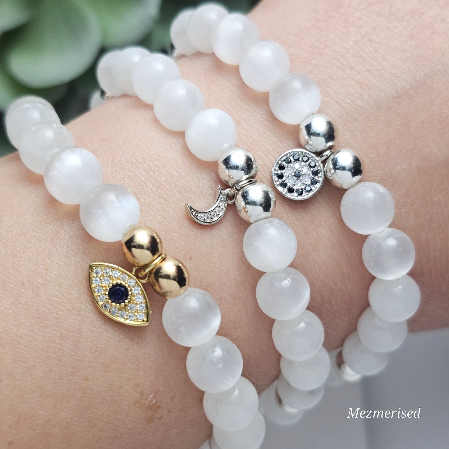 8mm AAA Grade Selenite Bracelet | Gold or Silver