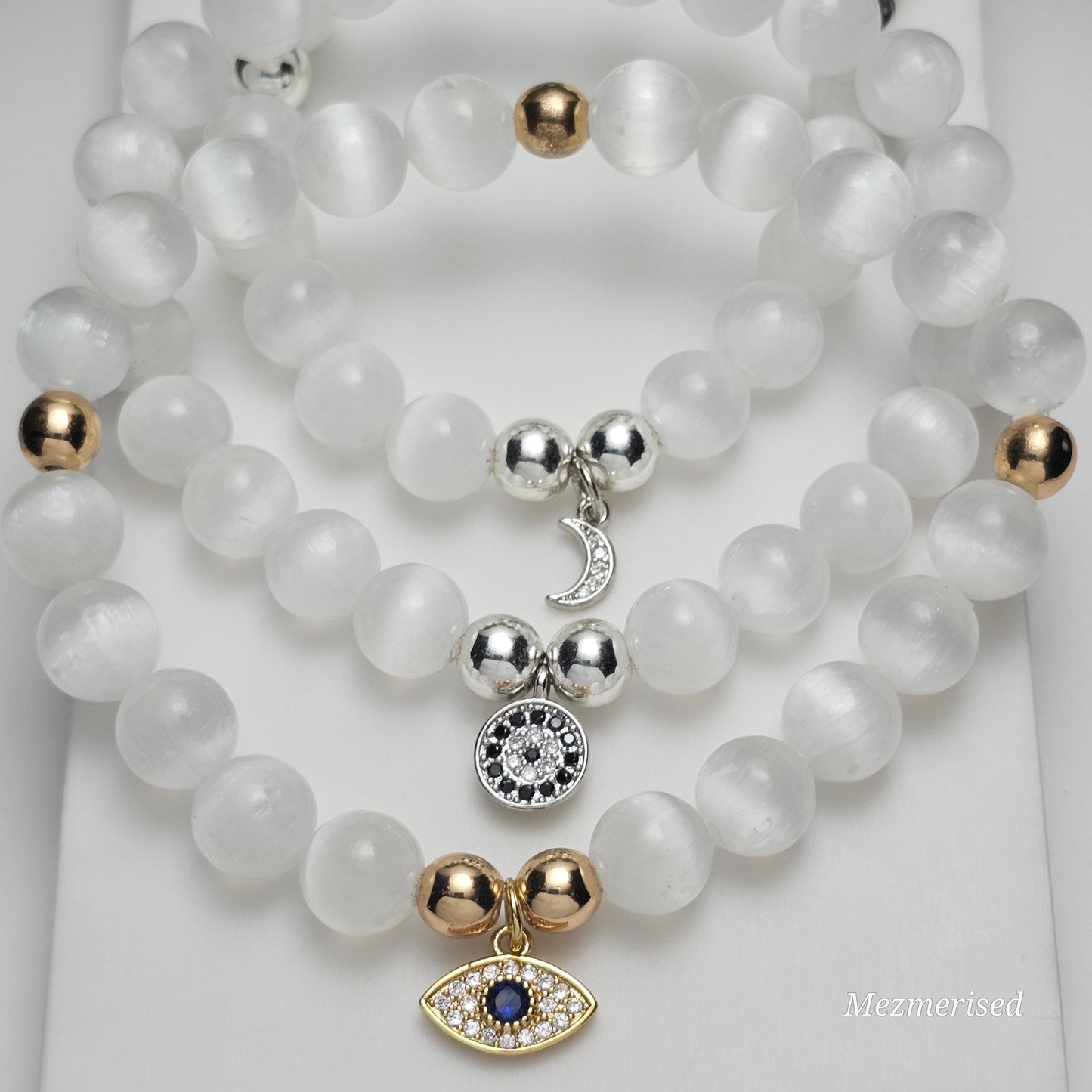 8mm AAA Grade Selenite Bracelet | Gold or Silver