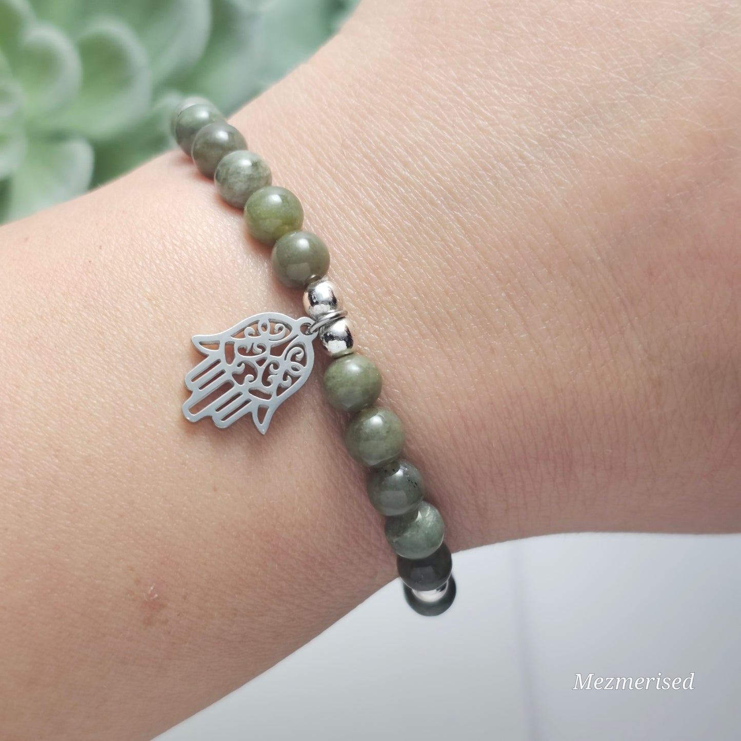 6mm Xiuyan Jade Bracelet | Gold or Silver