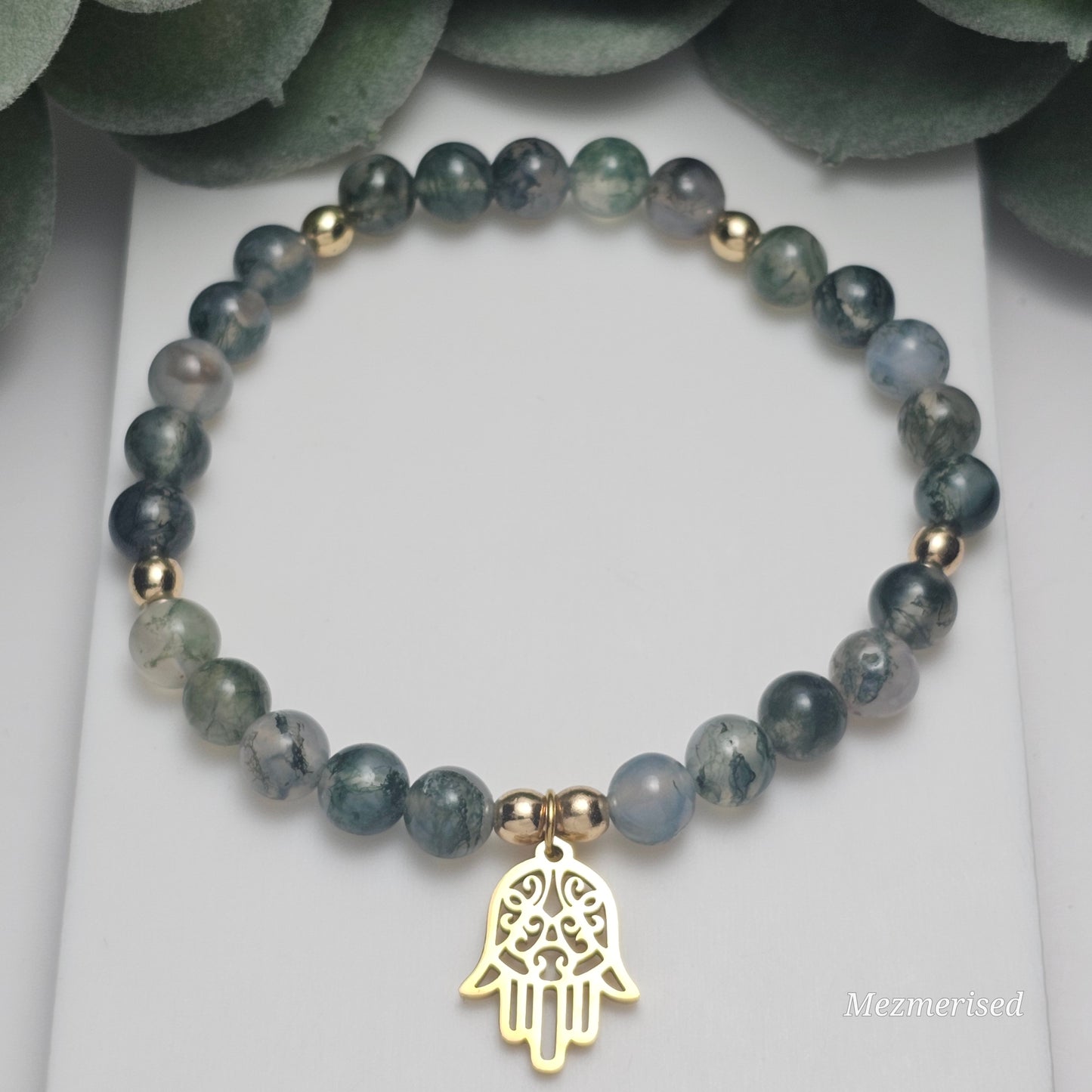6mm A Grade Moss Agate Bracelet | Gold or Silver