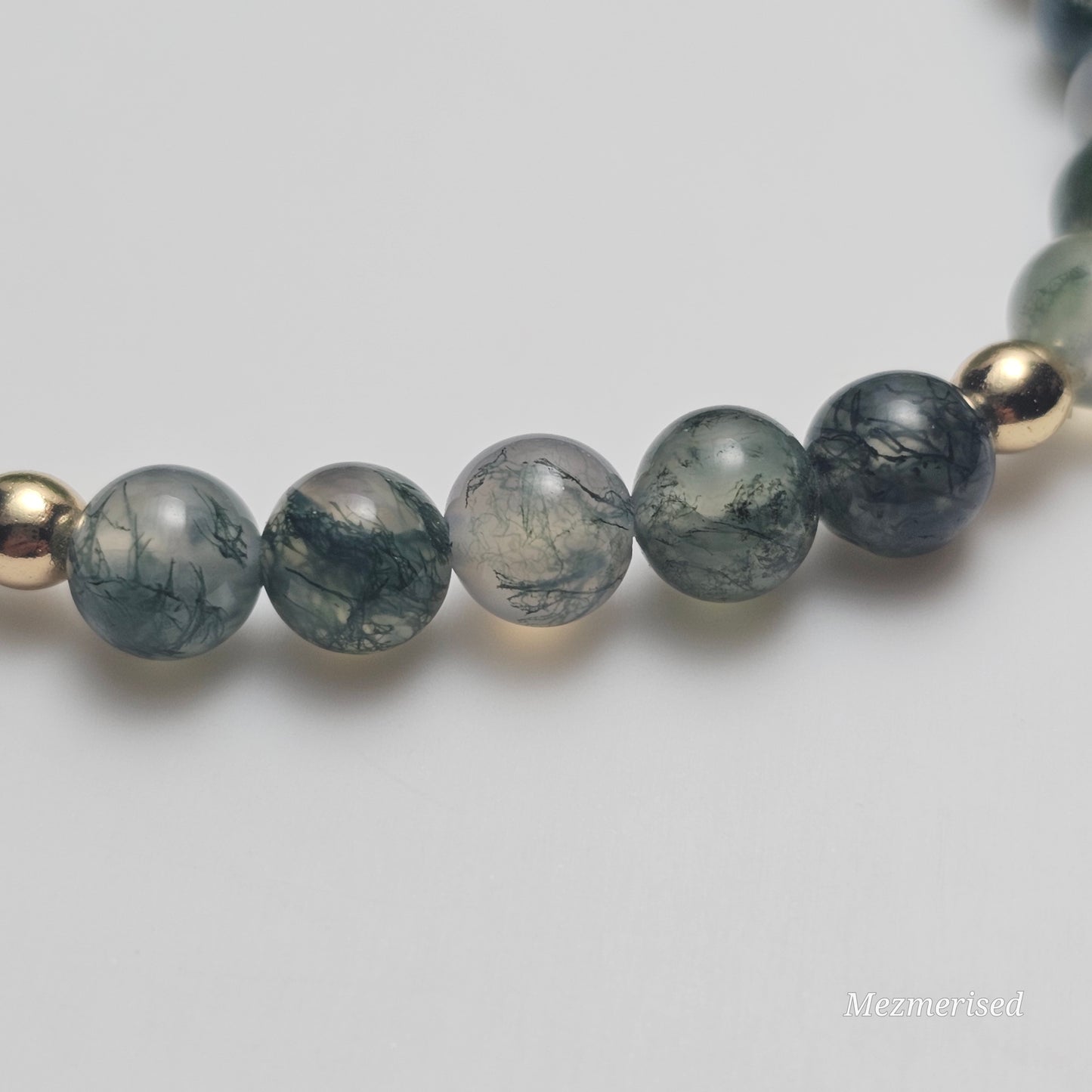 6mm A Grade Moss Agate Bracelet | Gold or Silver
