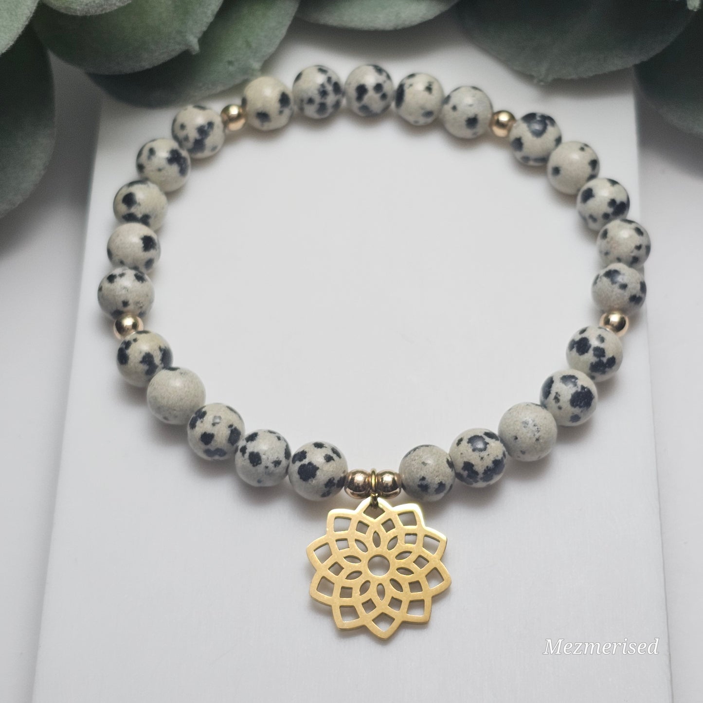 6mm Dalmatian Jasper Bracelet | Gold or Silver