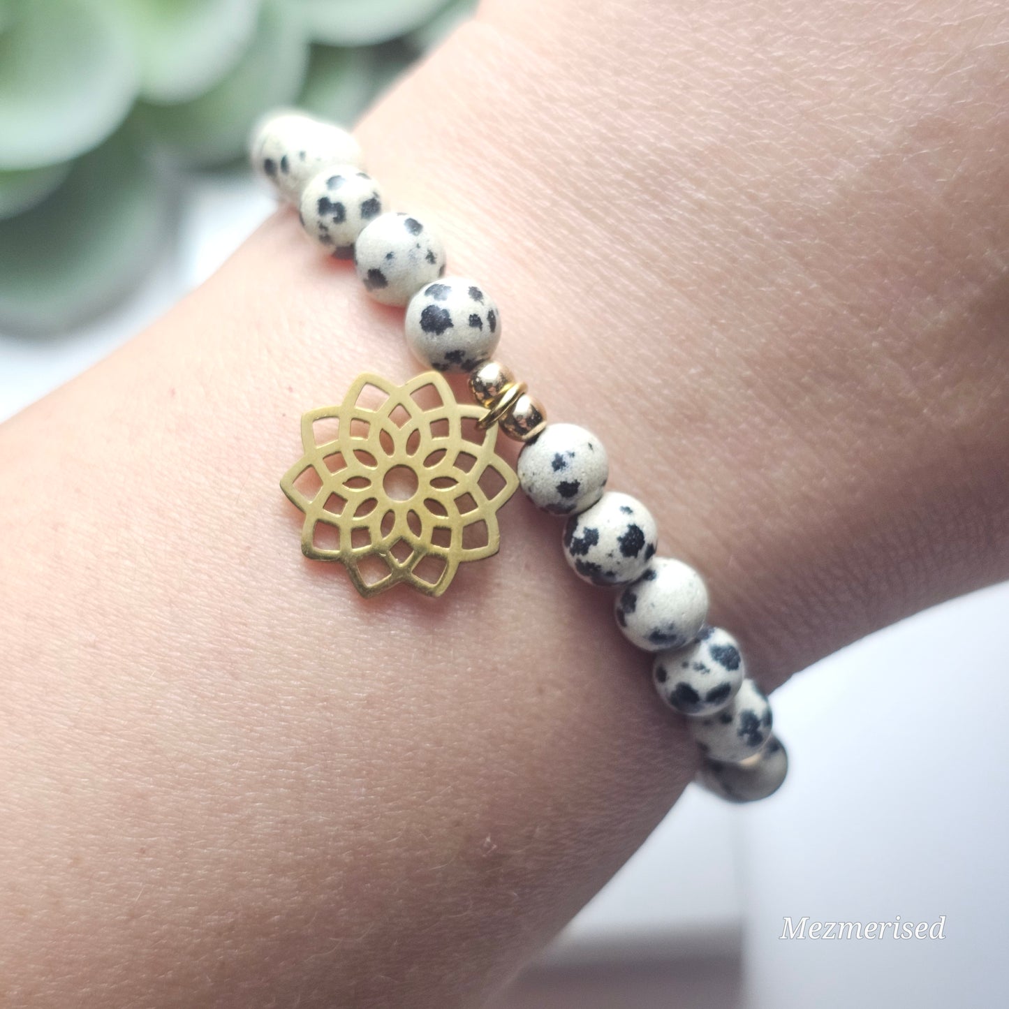 6mm Dalmatian Jasper Bracelet | Gold or Silver