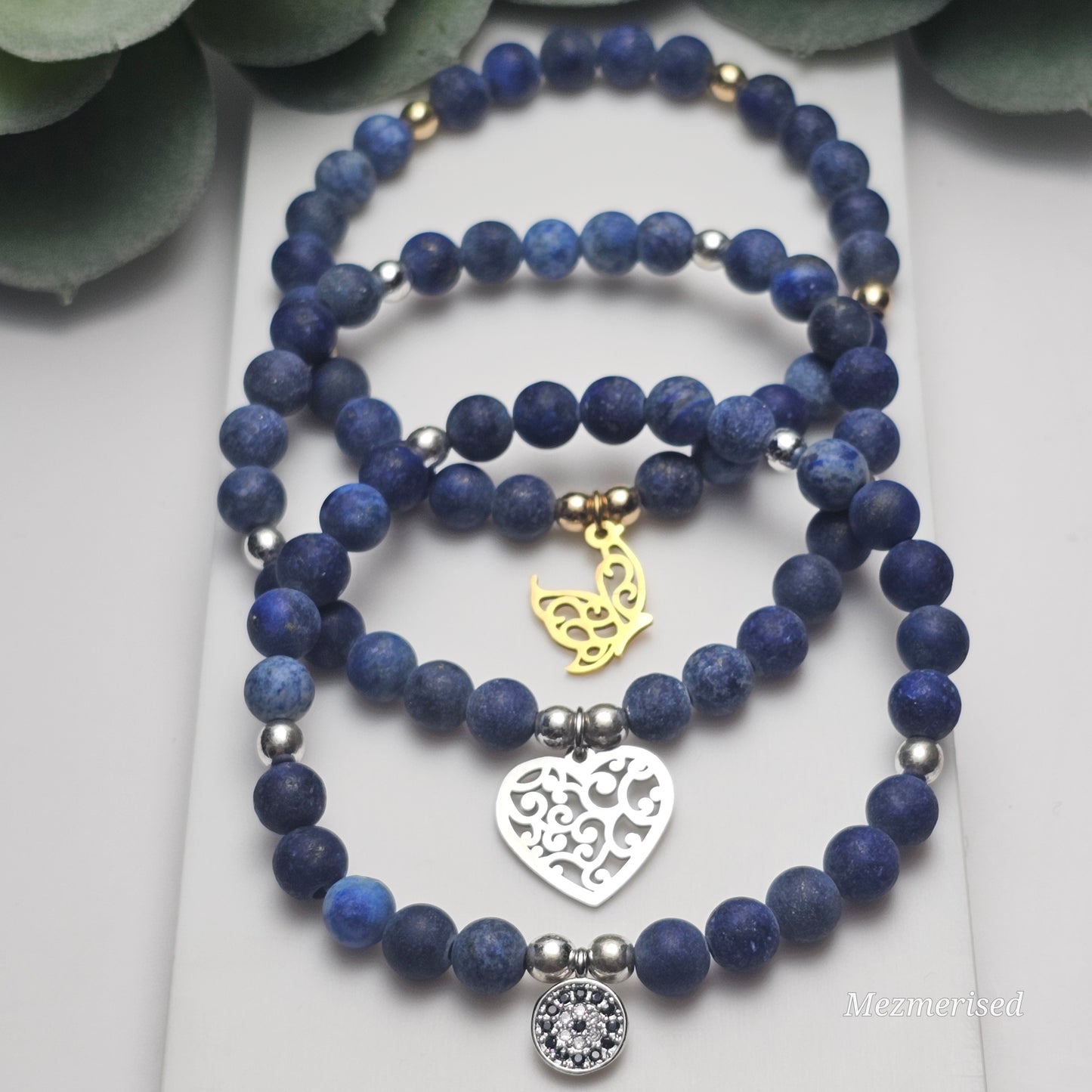 6mm Lapis Lazuli Bracelet | Gold or Silver (Matte, Dyed)