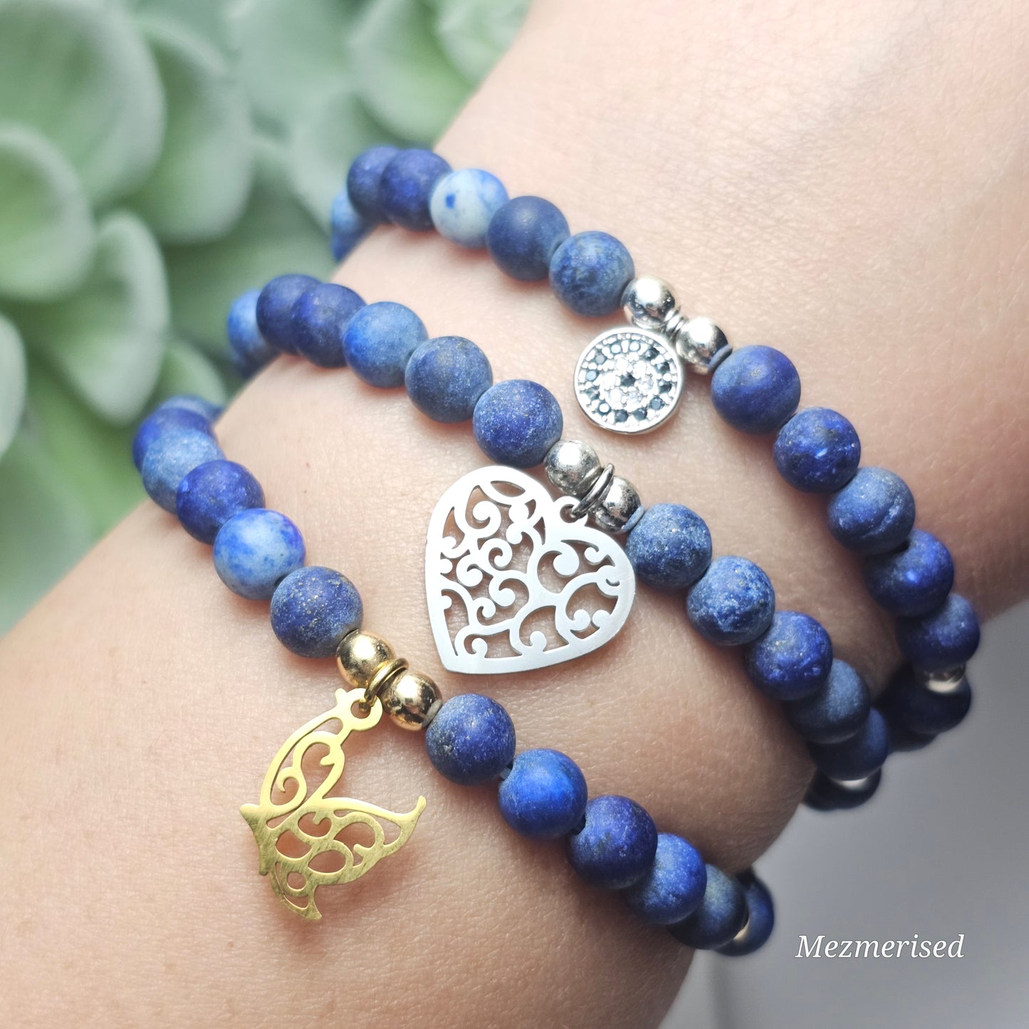 6mm Lapis Lazuli Bracelet | Gold or Silver (Matte, Dyed)