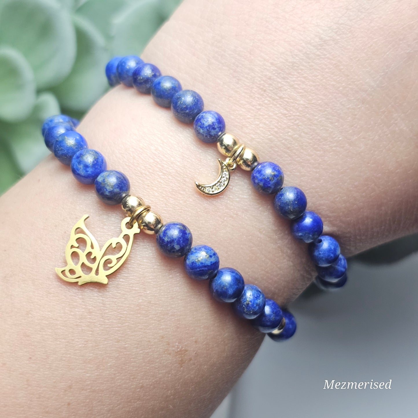 6mm A Grade Lapis Lazuli Bracelet | Gold or Silver