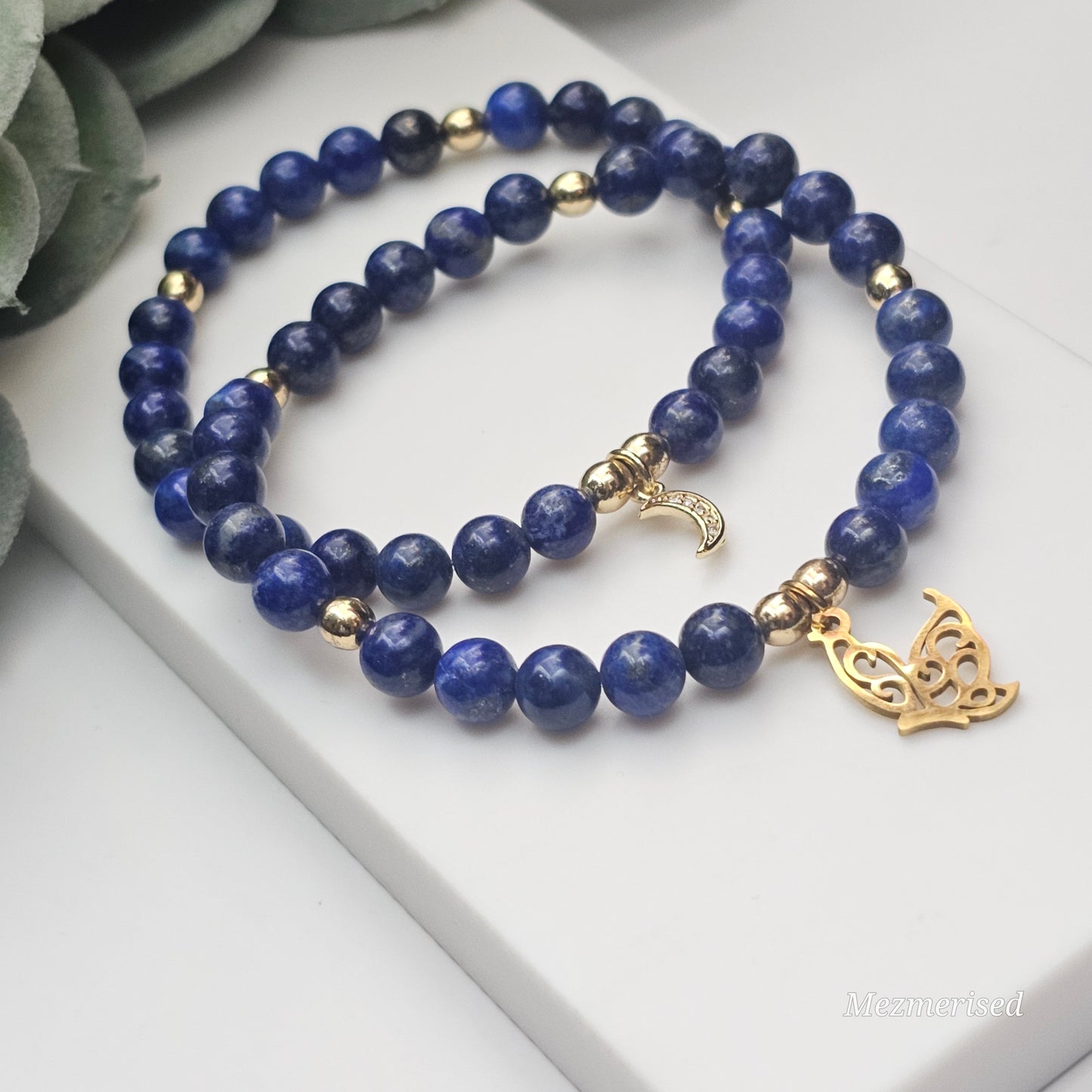 6mm A Grade Lapis Lazuli Bracelet | Gold or Silver