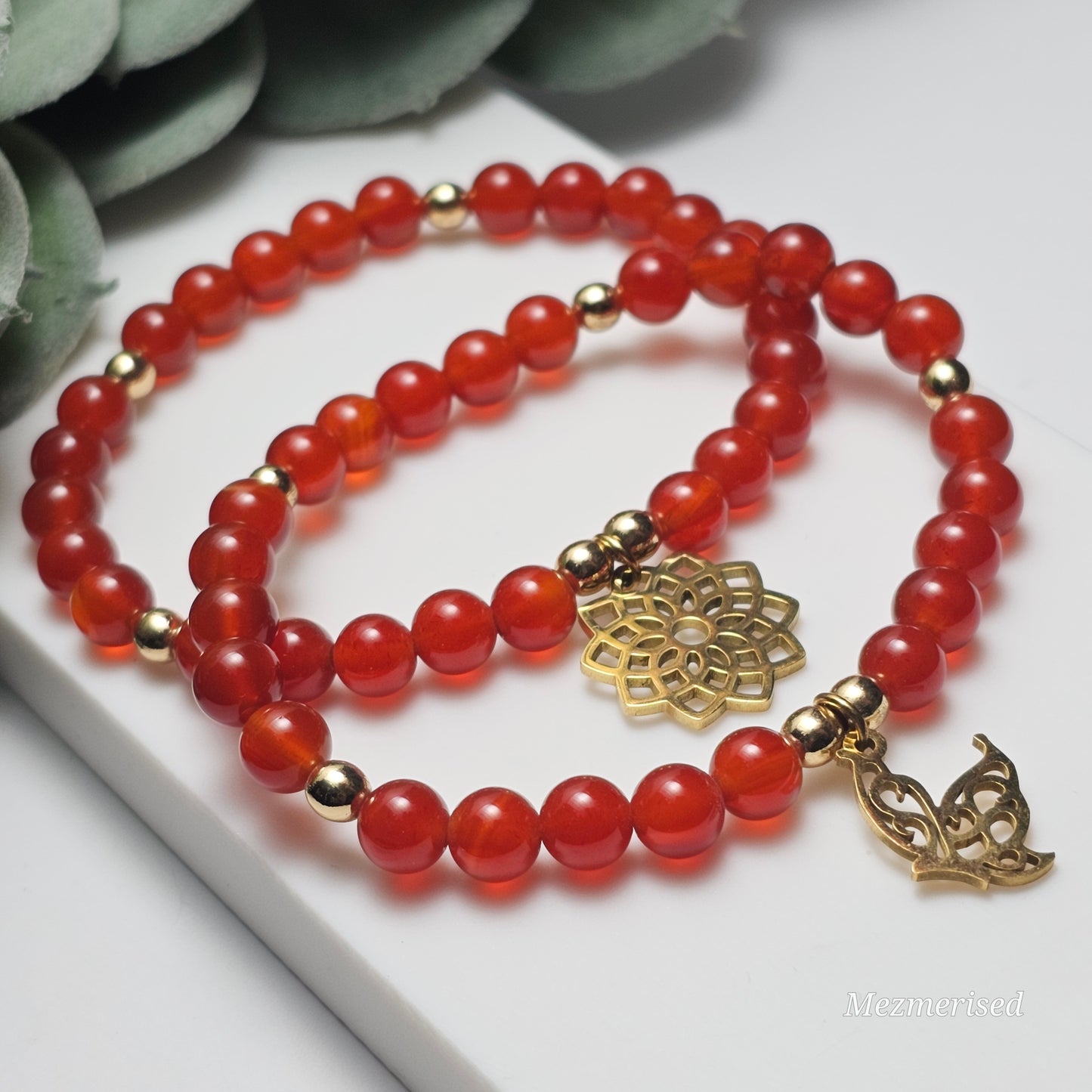 6mm A Grade Carnelian Bracelet | Gold or Silver