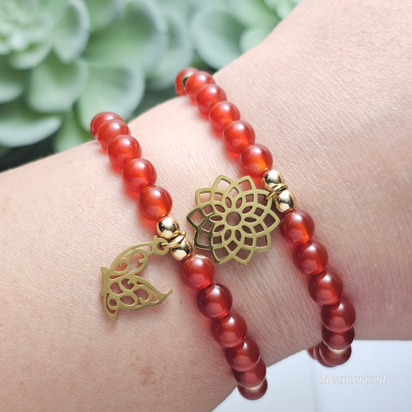6mm A Grade Carnelian Bracelet | Gold or Silver