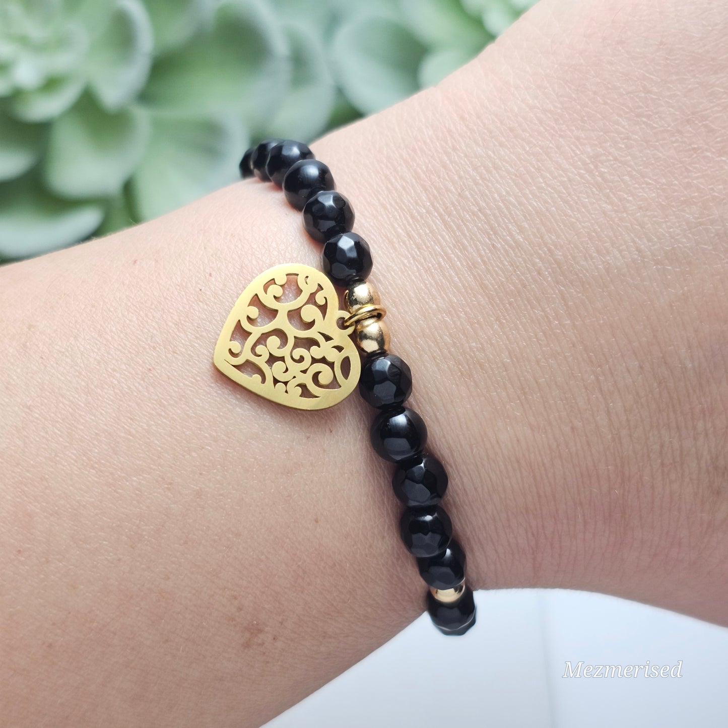 6mm Black Onyx Bracelet | Gold or Silver (Faceted)