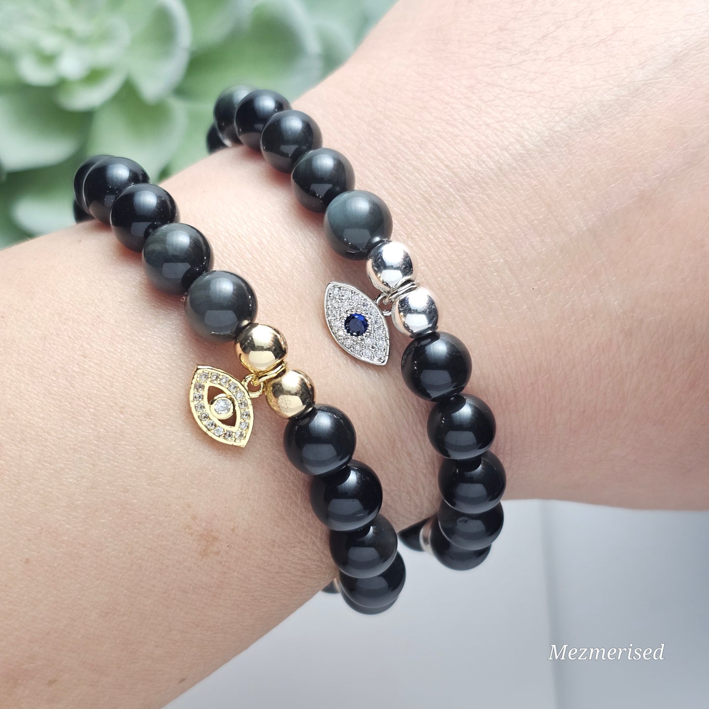 8mm AAA Grade Rainbow Obsidian Bracelet | Gold or Silver