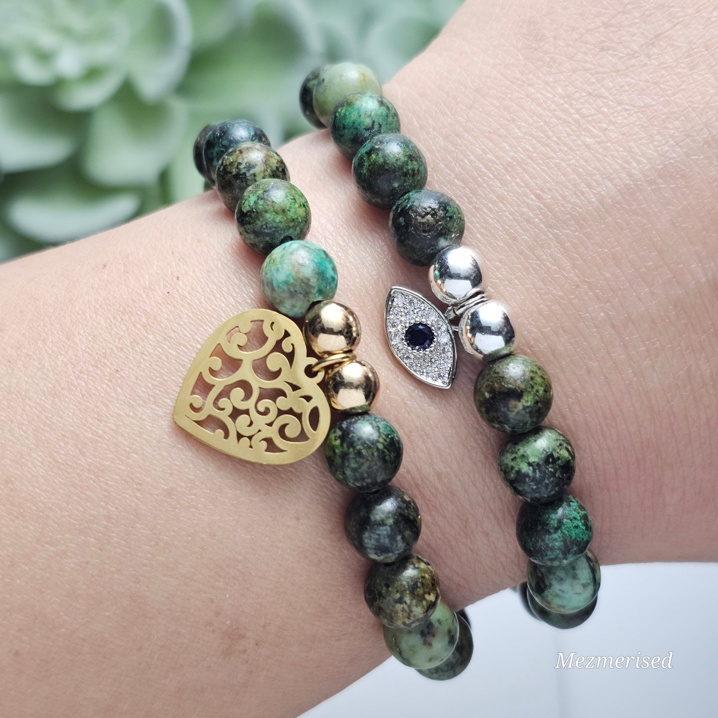 8mm African Turquoise Bracelet | Gold or Silver