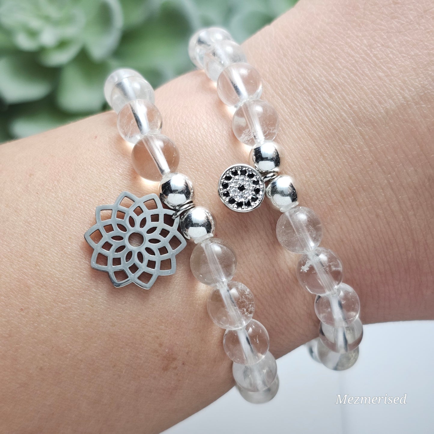 8mm A Grade Clear Quartz Bracelet | Gold or Silver