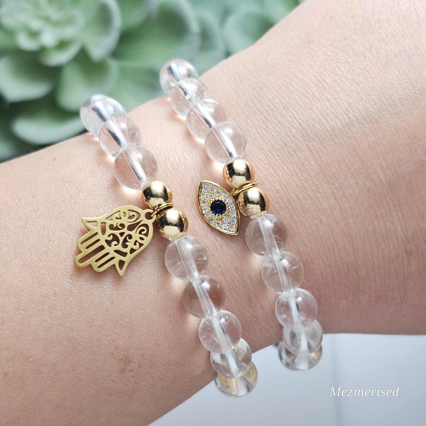 8mm A Grade Clear Quartz Bracelet | Gold or Silver