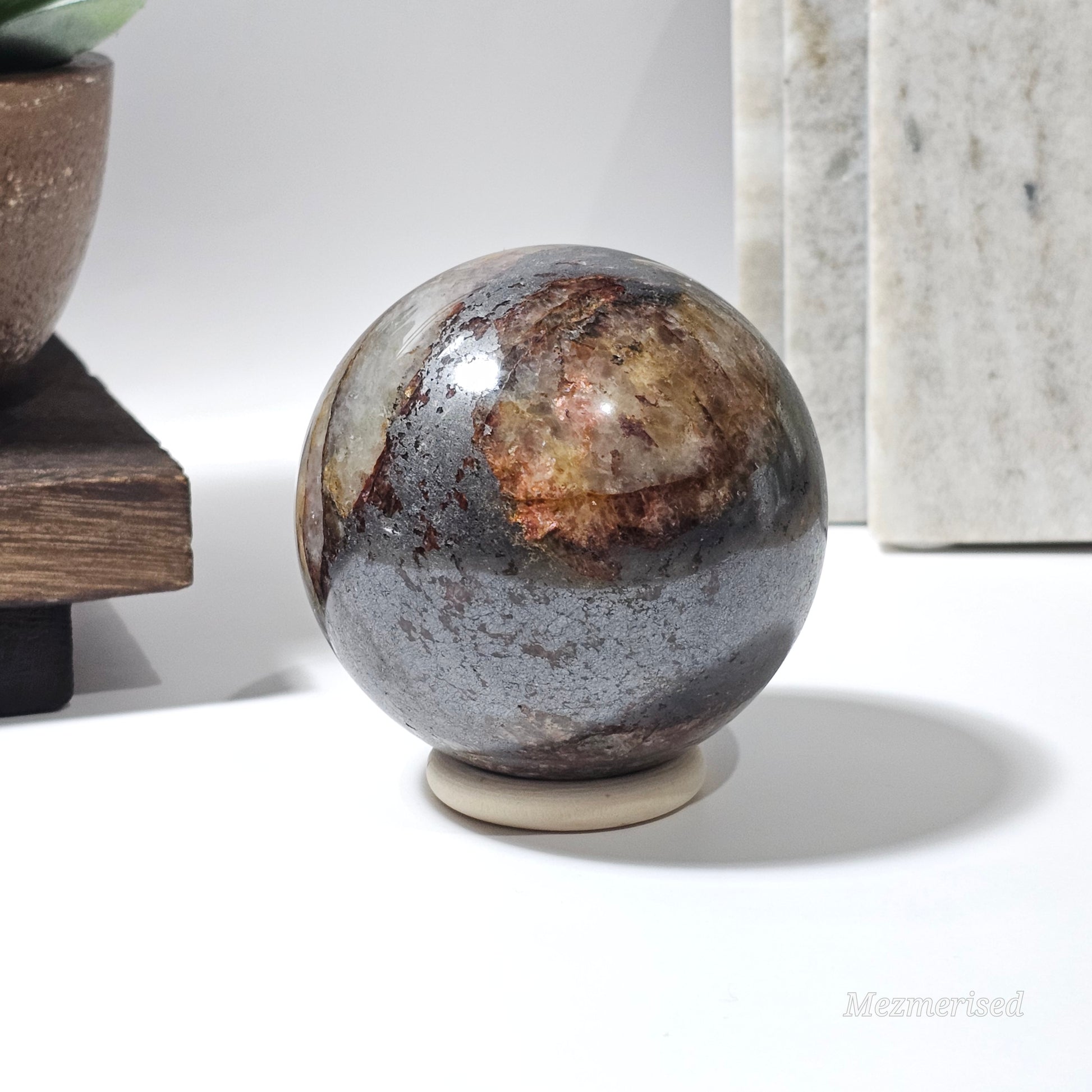 Golden Healer, Fire Quartz and Pyrite fusion sphere