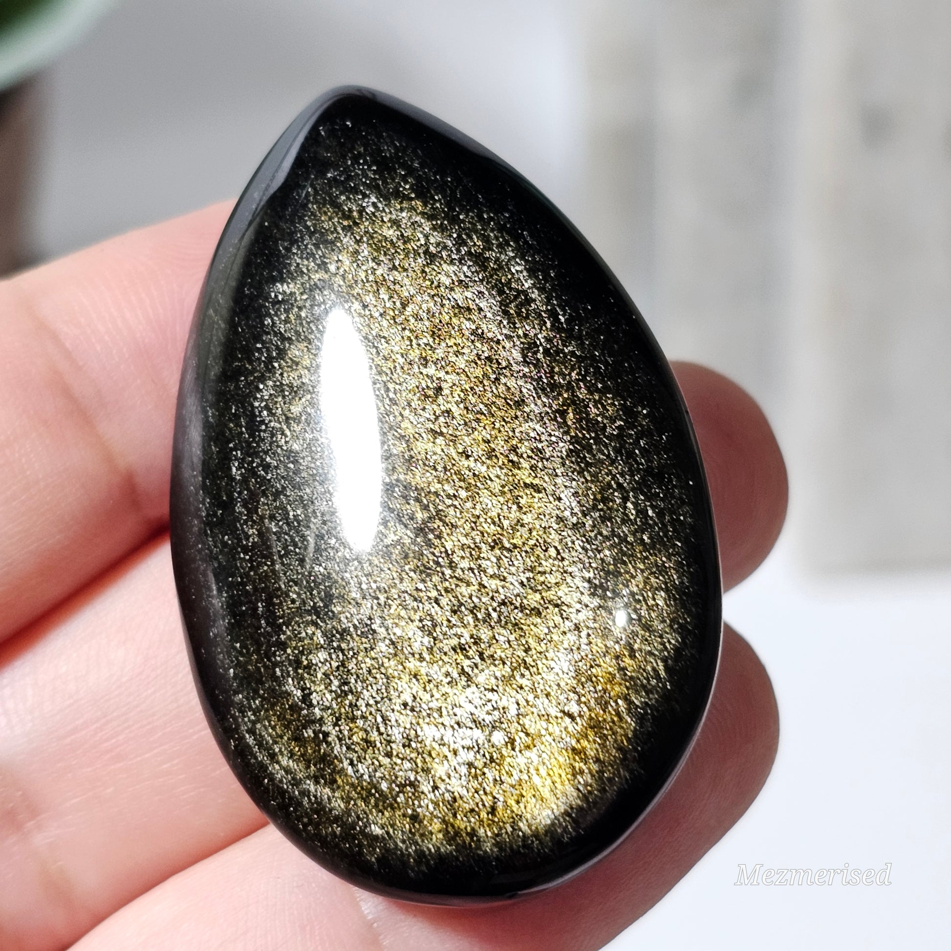 Gold Sheen Obsidian Teardrop Carving