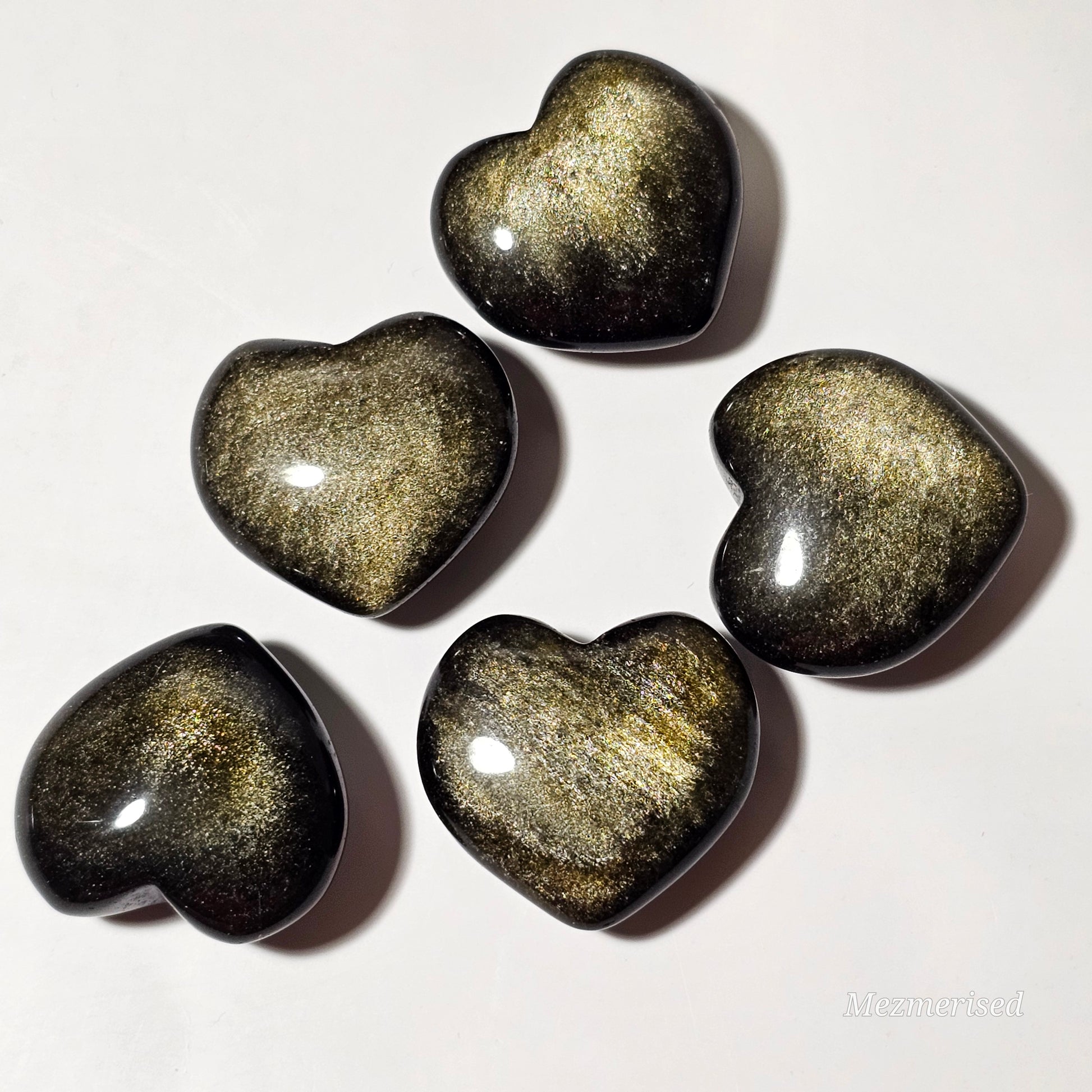 Gold Sheen Obsidian Heart Carvings