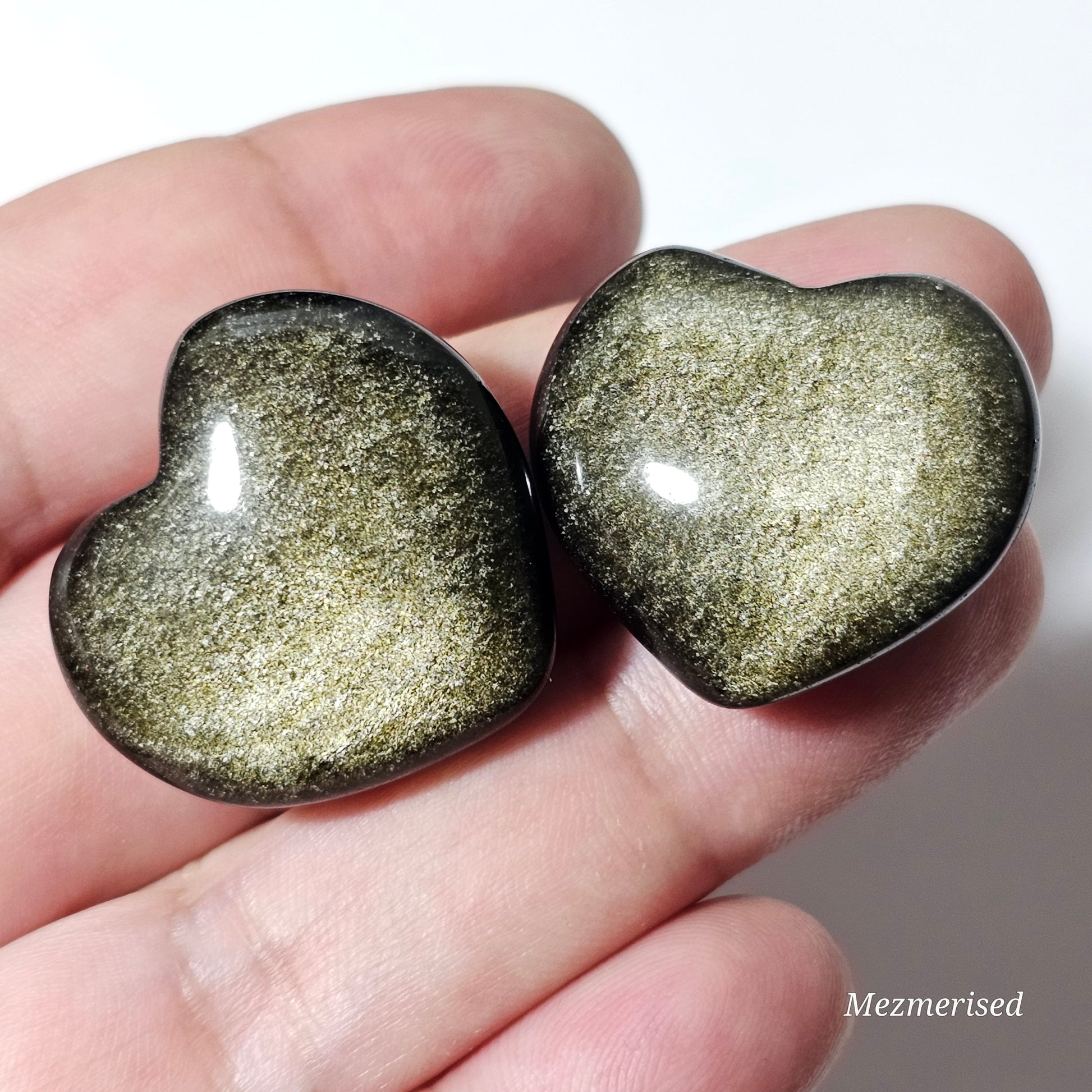 Gold Sheen Obsidian Heart Carvings