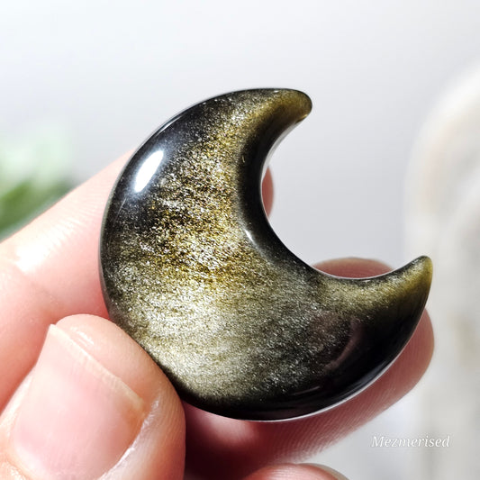 Gold Sheen Obsidian Crescent Carving