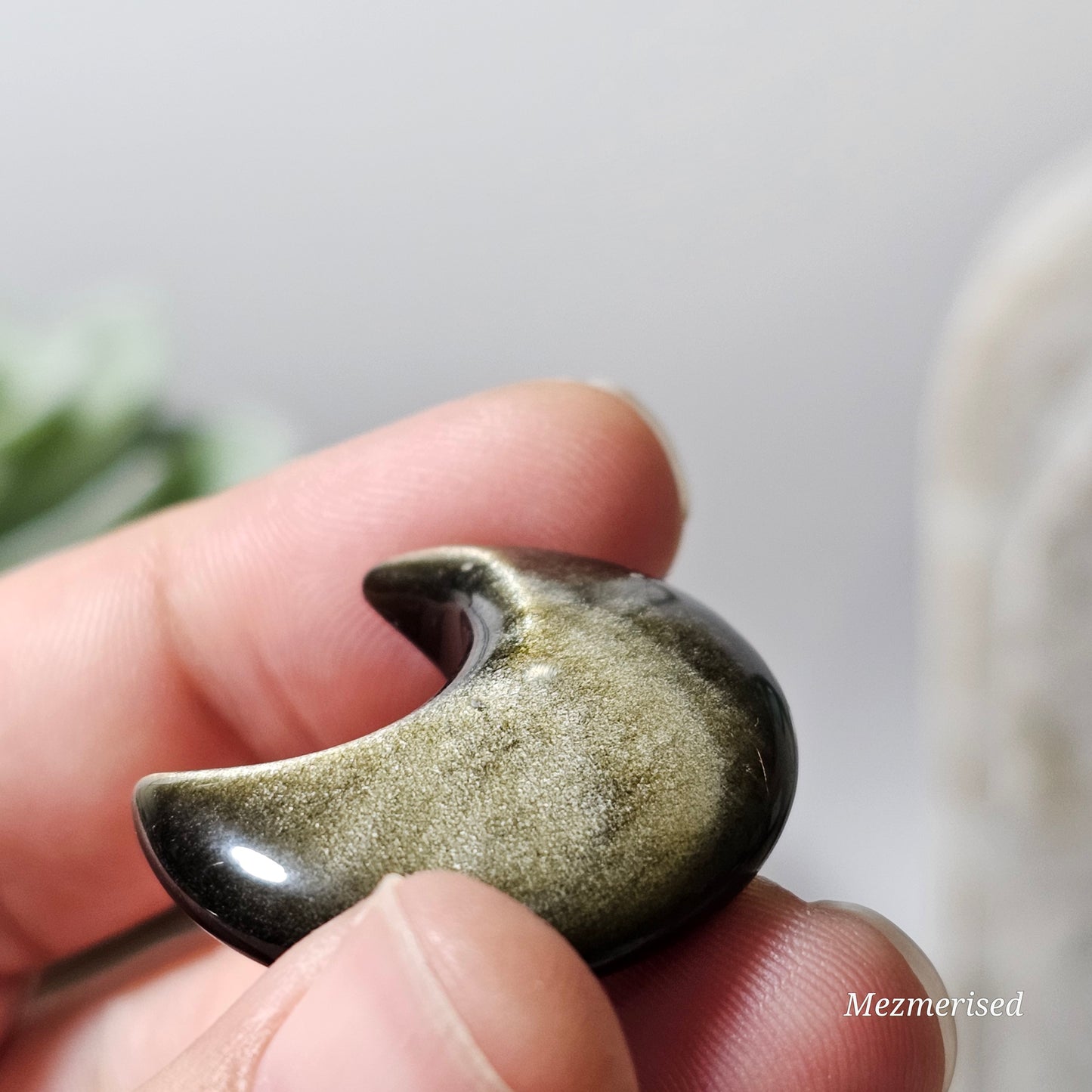 Gold Sheen Obsidian Crescent Carving