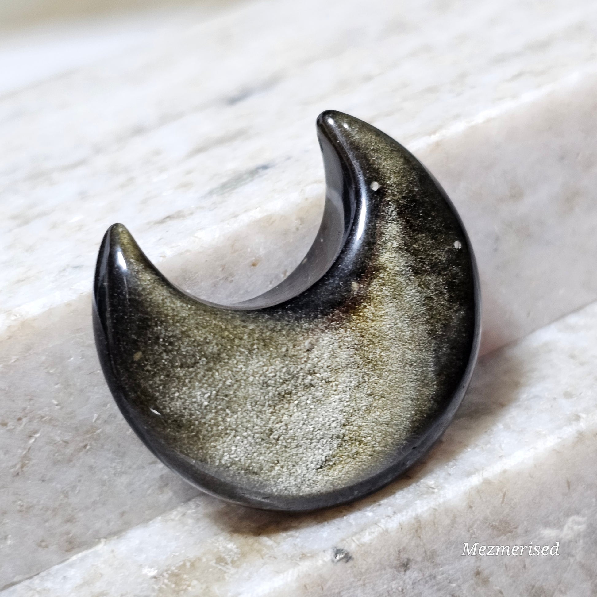 Gold Sheen Obsidian Crescent Carving