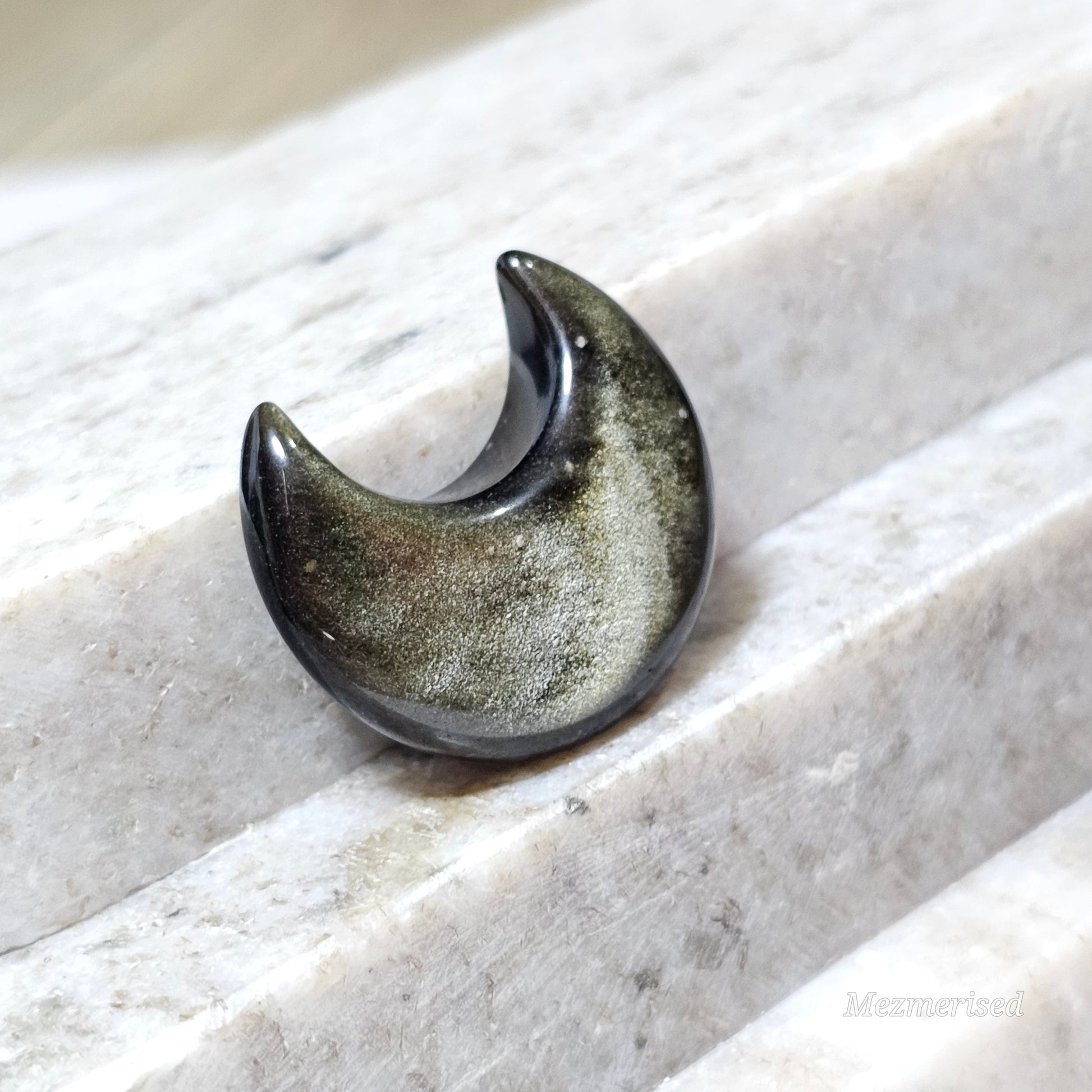 Gold Sheen Obsidian Crescent Carving