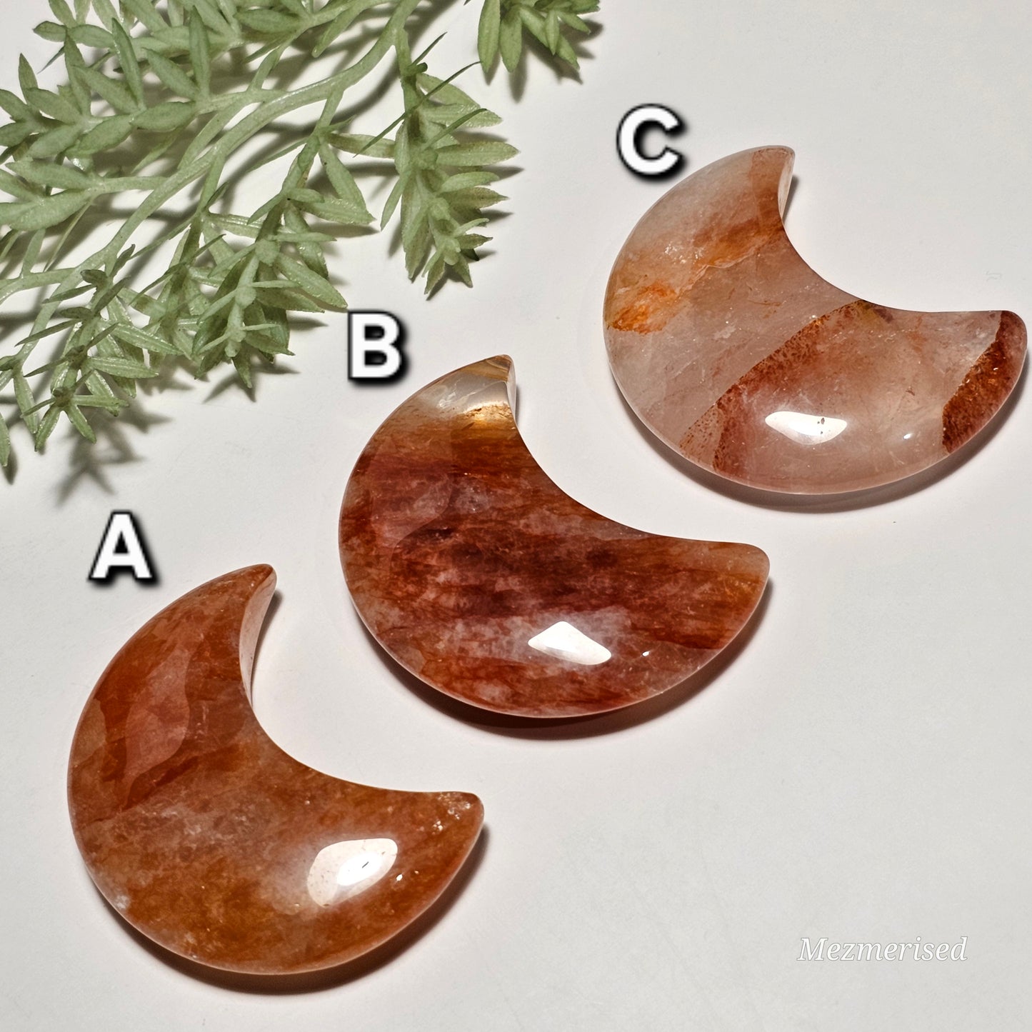 Fire Quartz Crescent Moon Carvings