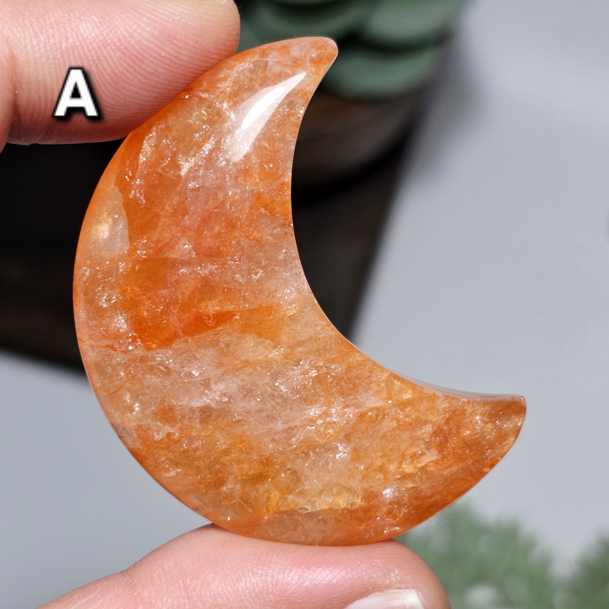Fire Quartz Crescent Moon Carvings