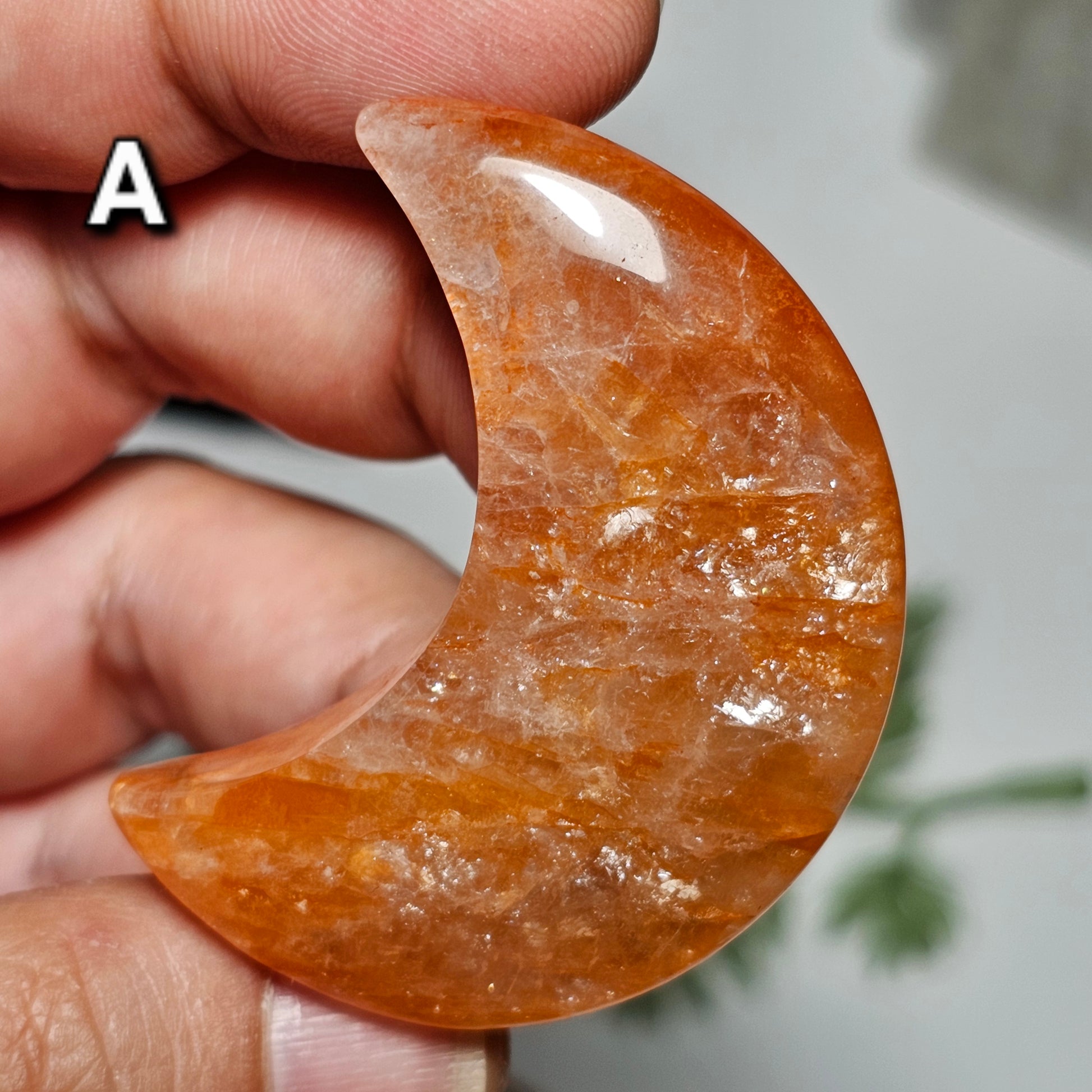 Fire Quartz Crescent Moon Carvings