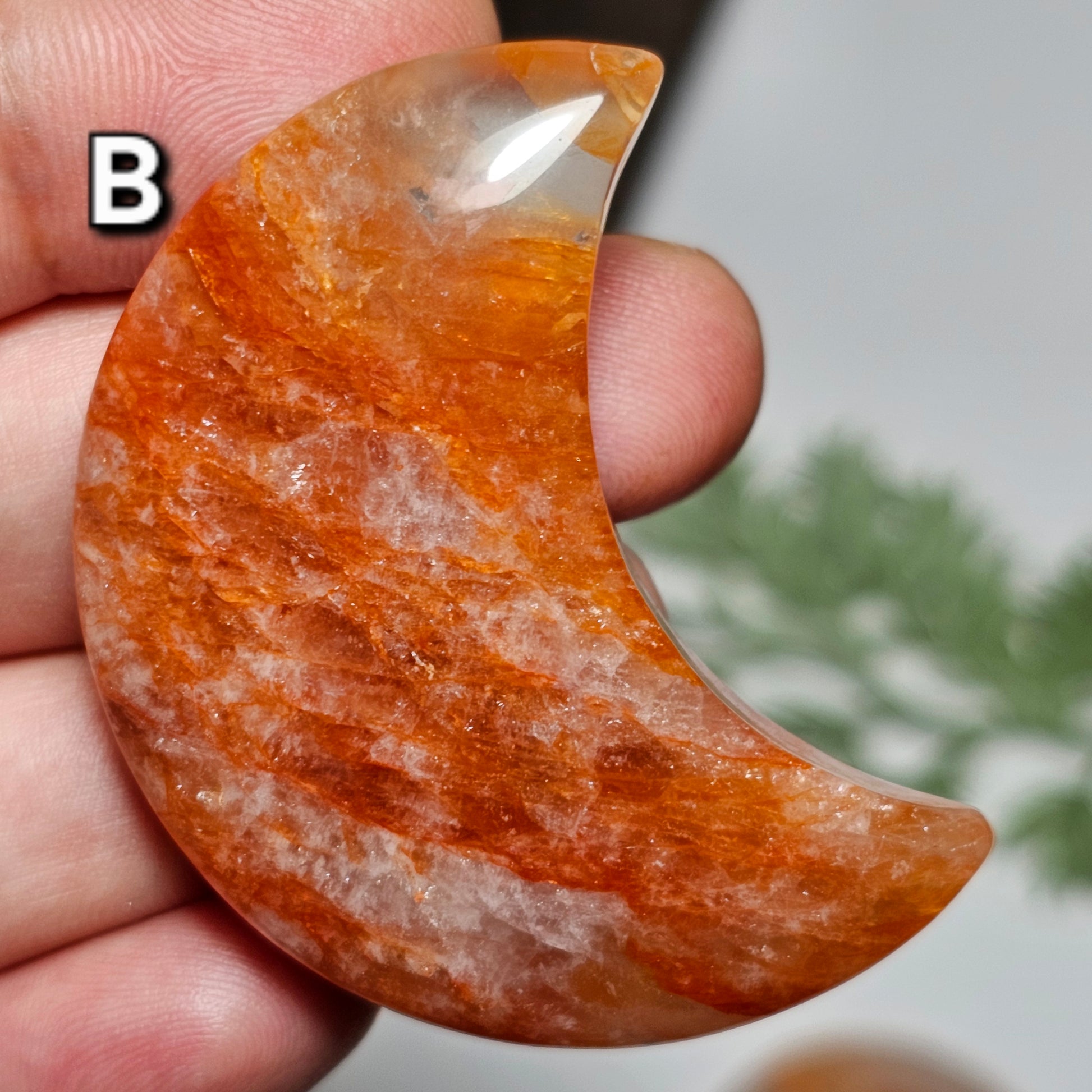 Fire Quartz Crescent Moon Carvings