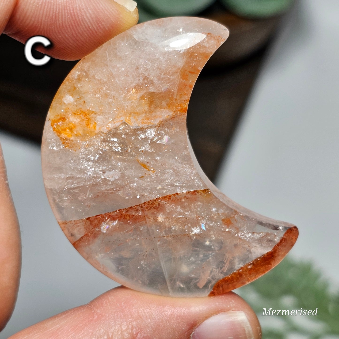 Fire Quartz Crescent Moon Carvings