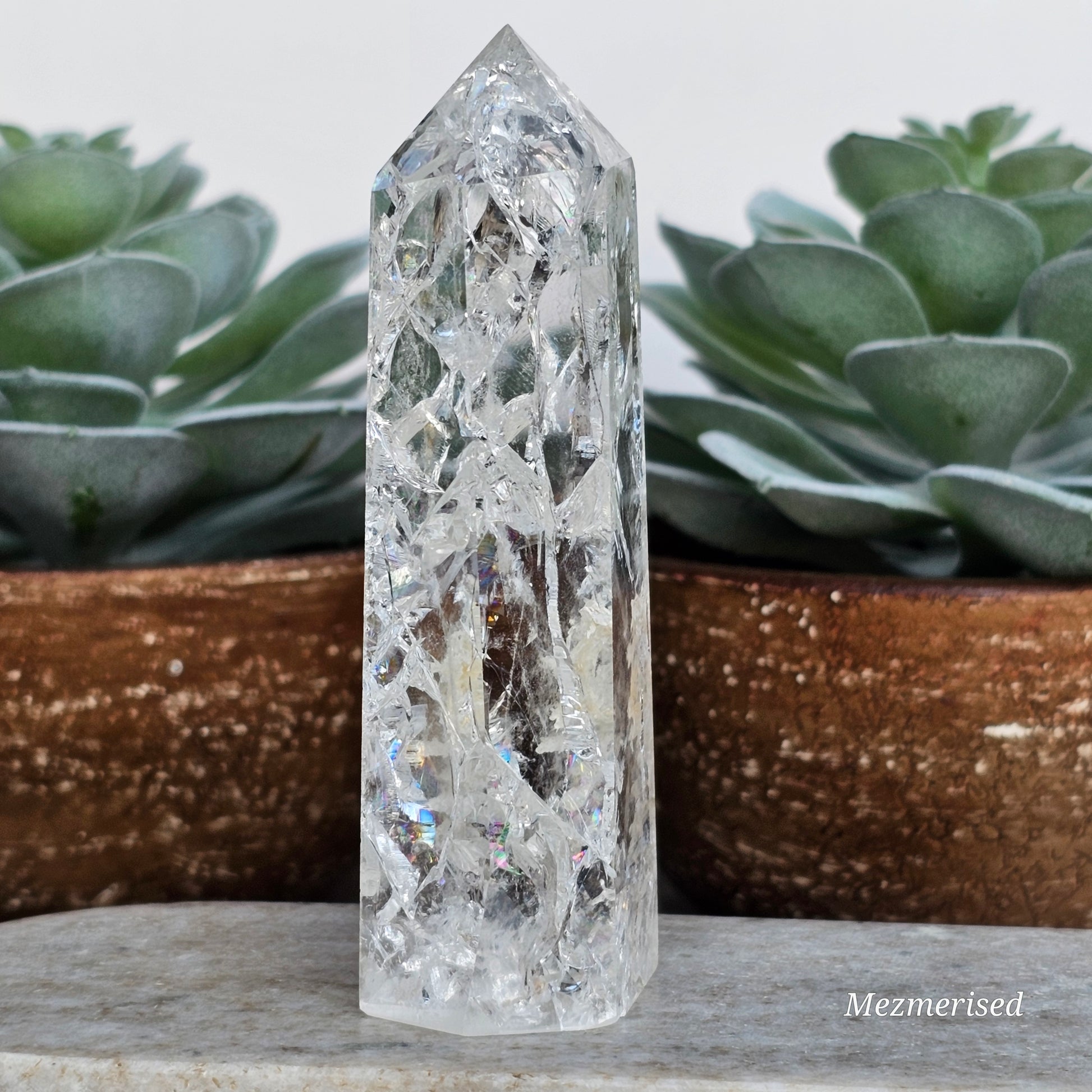 Crackle Quartz (Fire & Ice) Tower | D