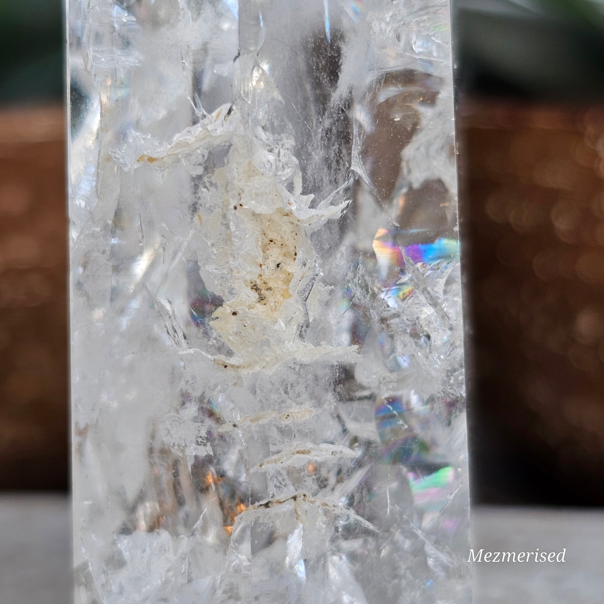 Rainbows in Crackle Quartz (Fire & Ice) Tower | D