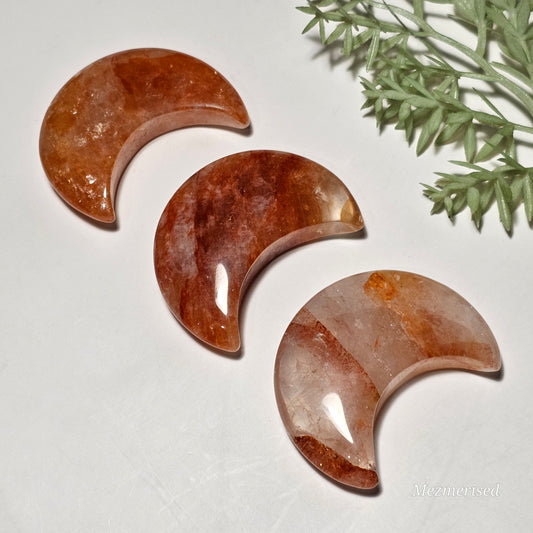 Fire Quartz Crescent Moon Carvings