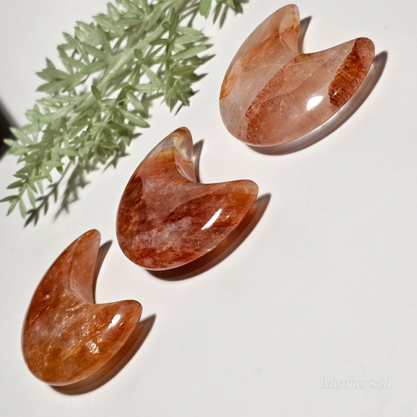 Fire Quartz Crescent Moon Carvings