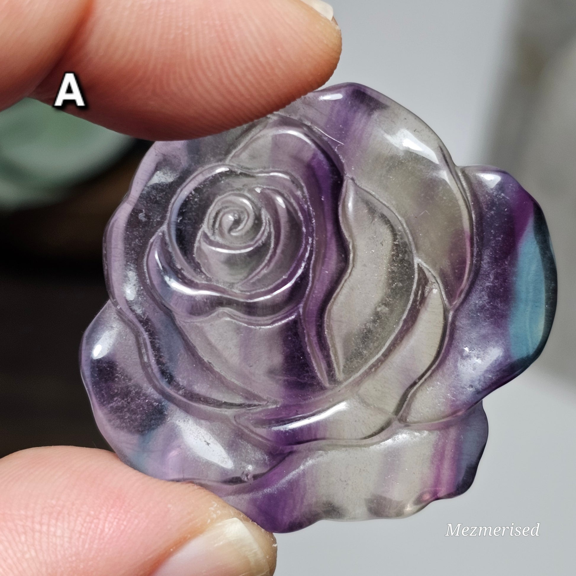 Rainbow Fluorite Rose Carvings