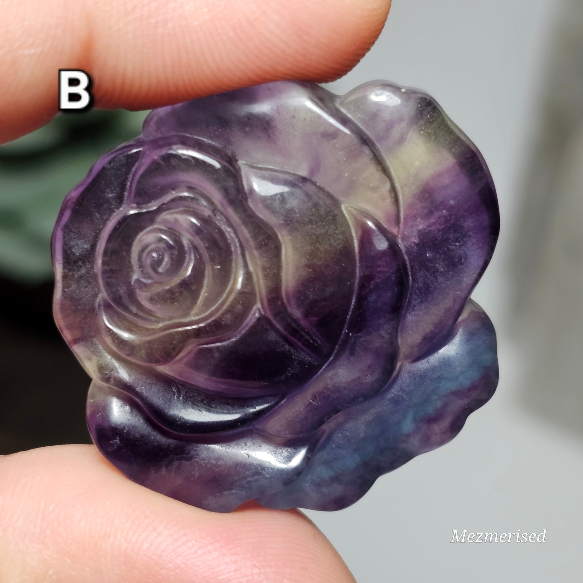 Rainbow Fluorite Rose Carvings