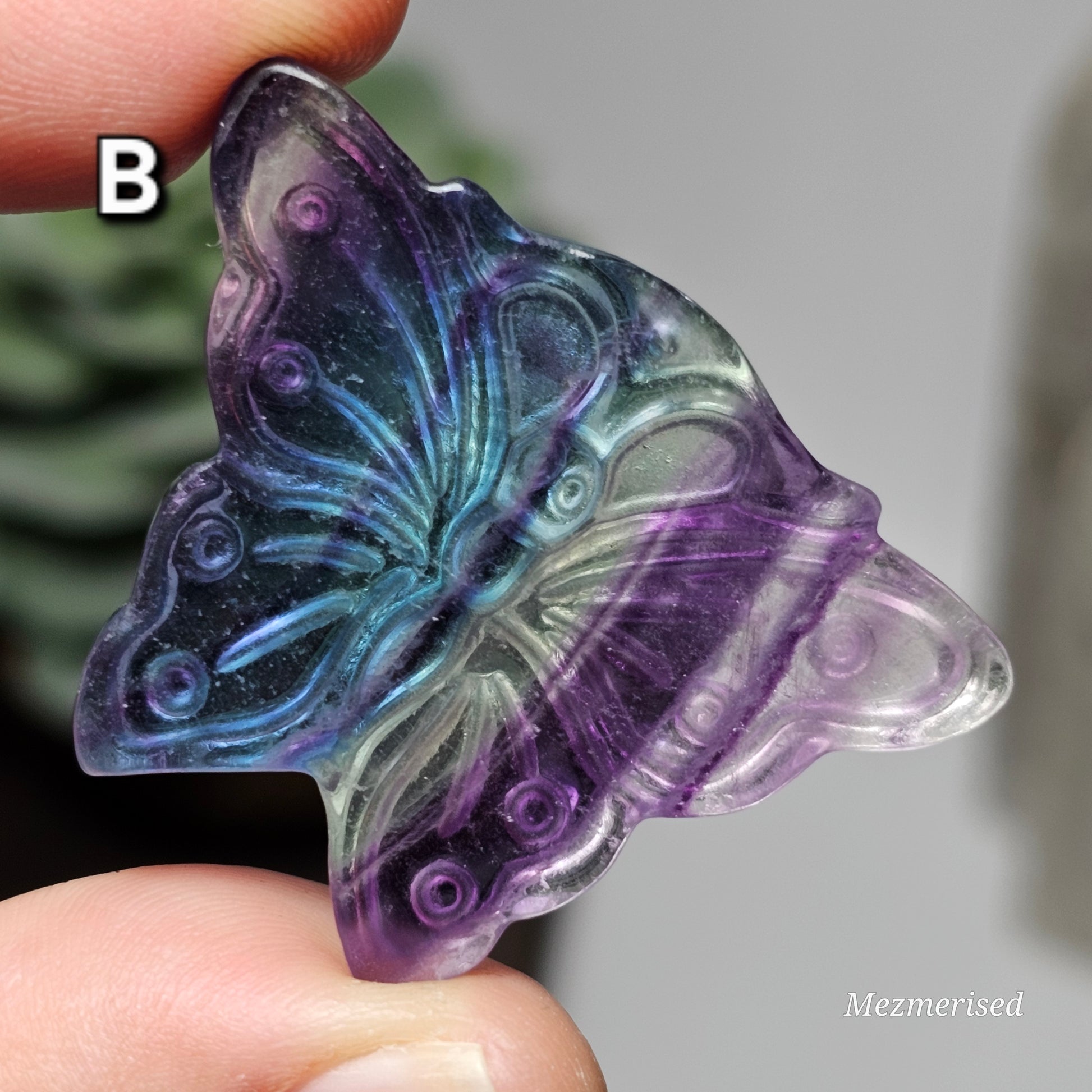 Rainbow Fluorite Butterfly Carvings
