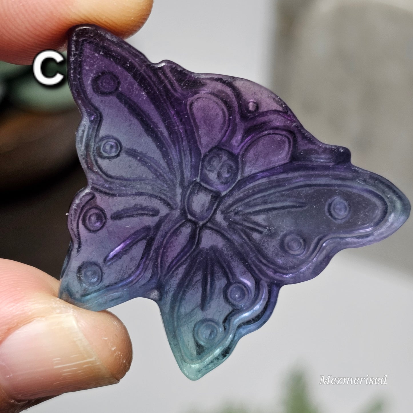 Rainbow Fluorite Butterfly Carvings