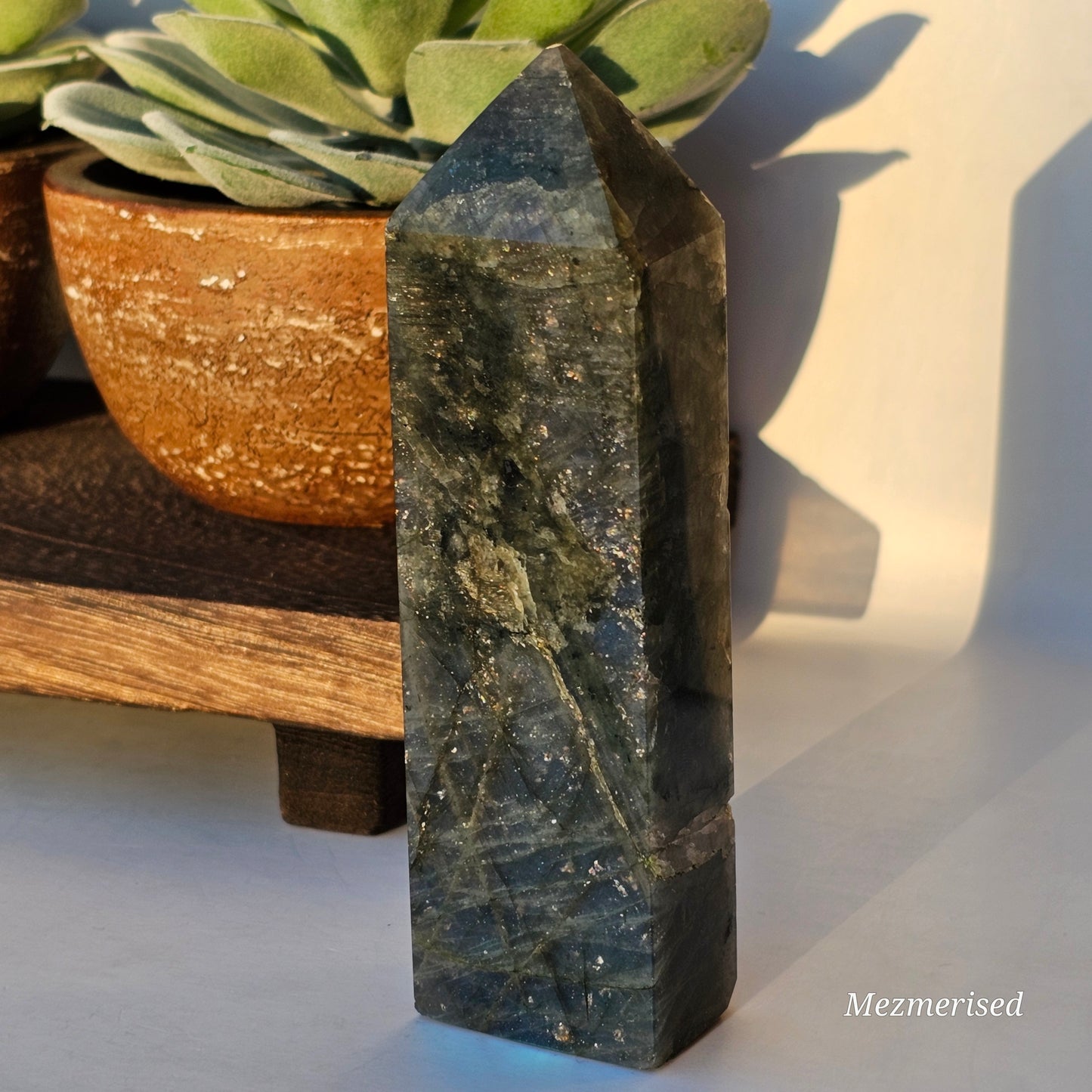 Labradorite Tower with High Blue & Silver Flash | Imperfect - Minor chips and Slight Slant