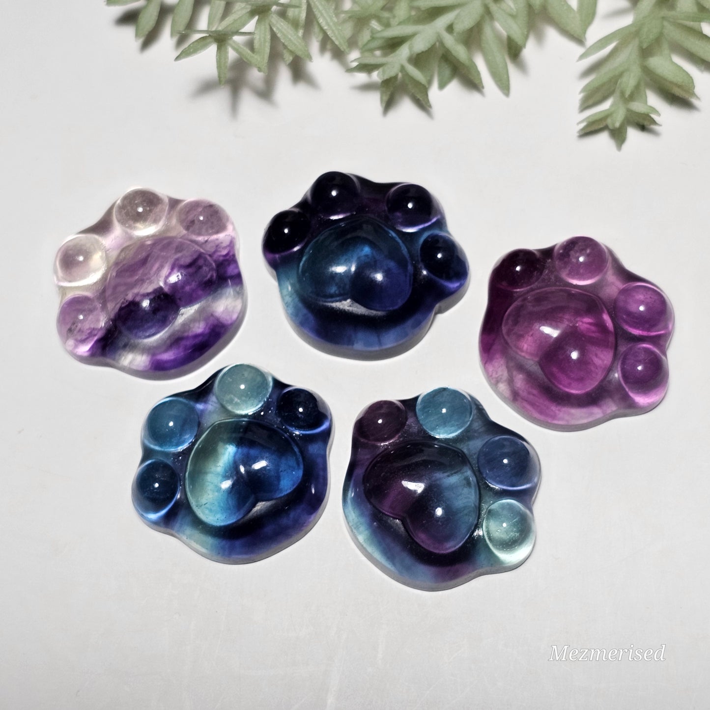 Rainbow Fluorite Paw Carvings
