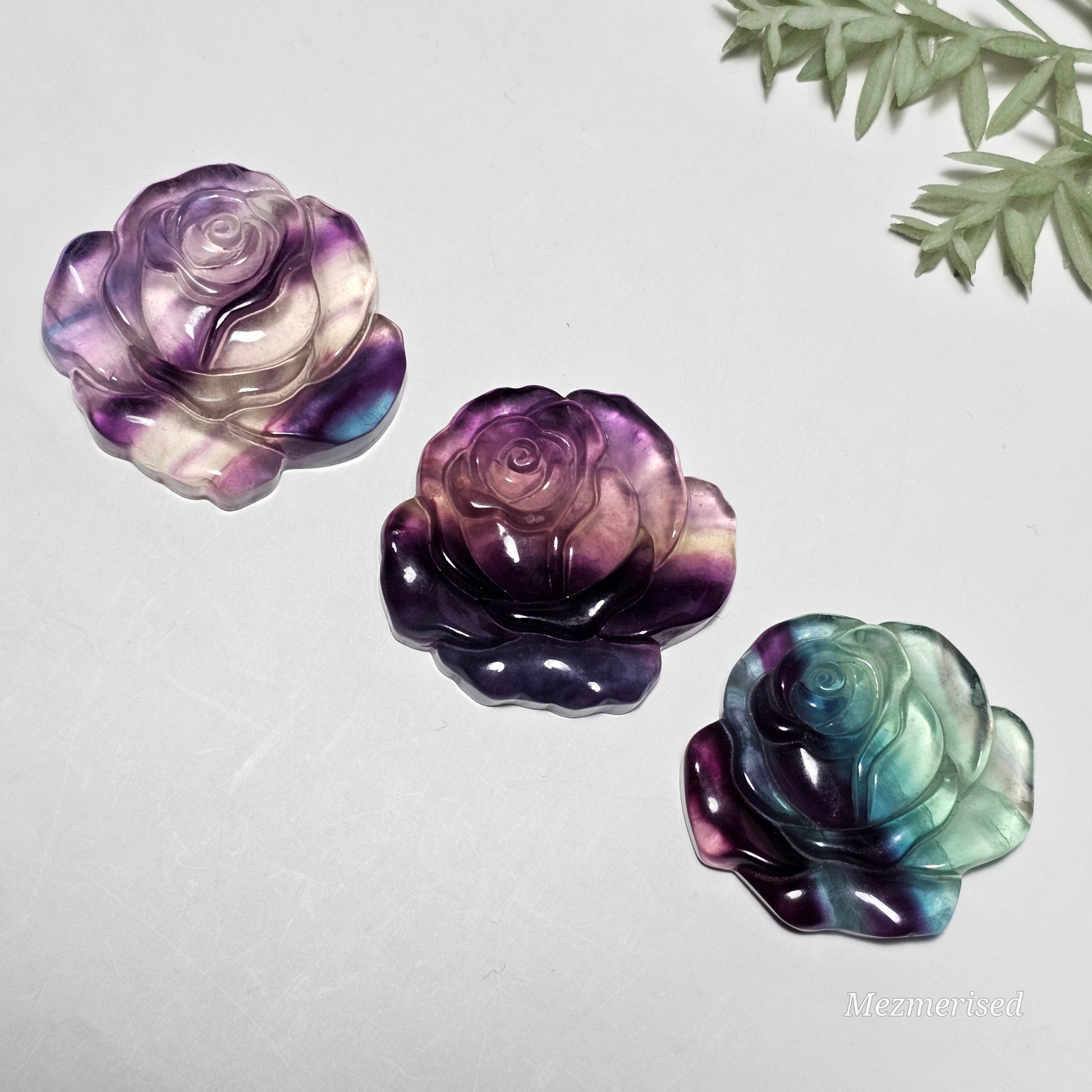 Rainbow Fluorite Rose Carvings