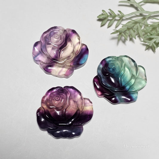 Rainbow Fluorite Rose Carvings