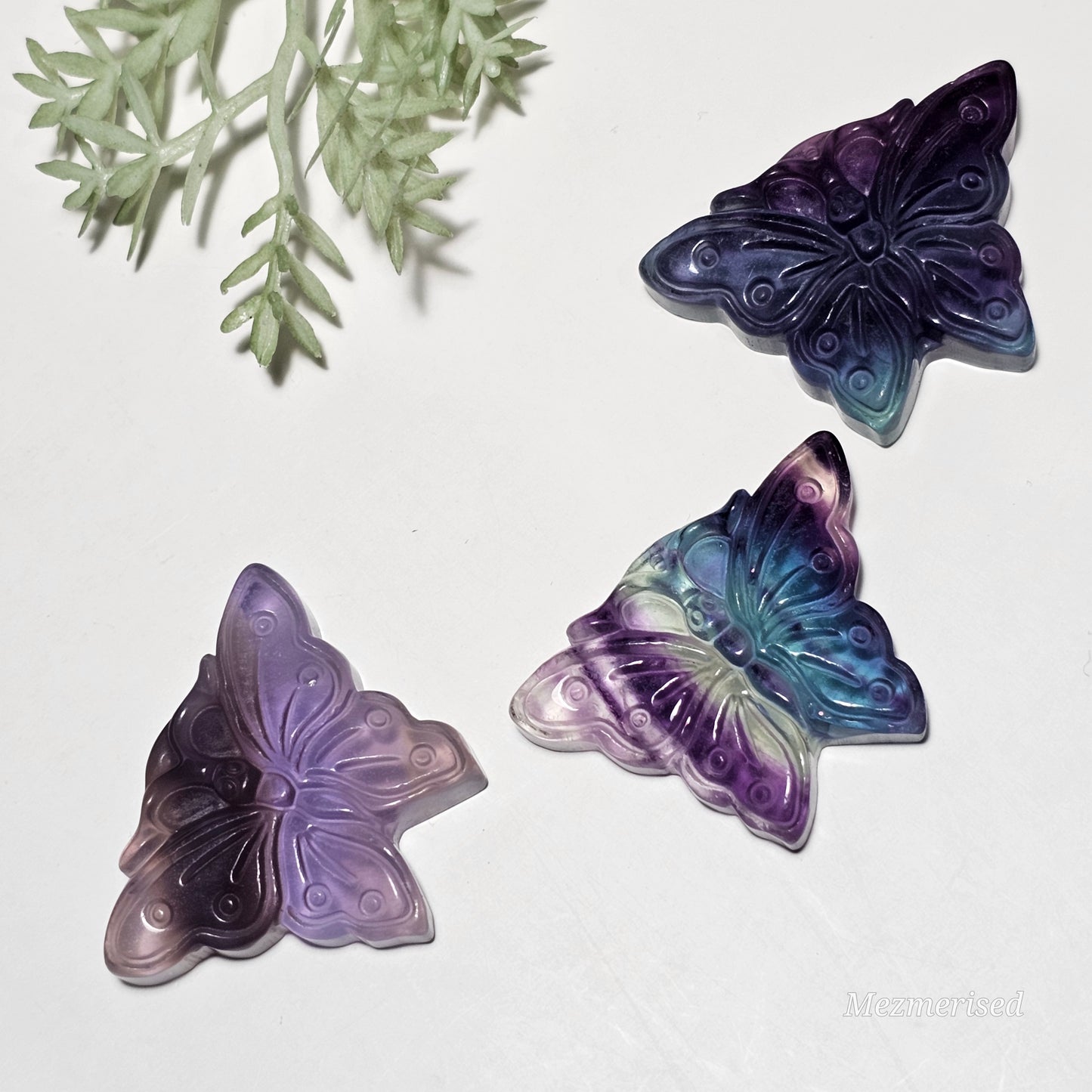 Rainbow Fluorite Butterfly Carvings