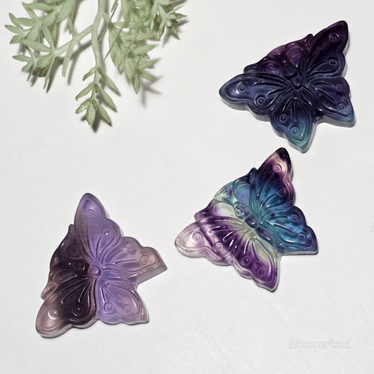 Rainbow Fluorite Butterfly Carvings