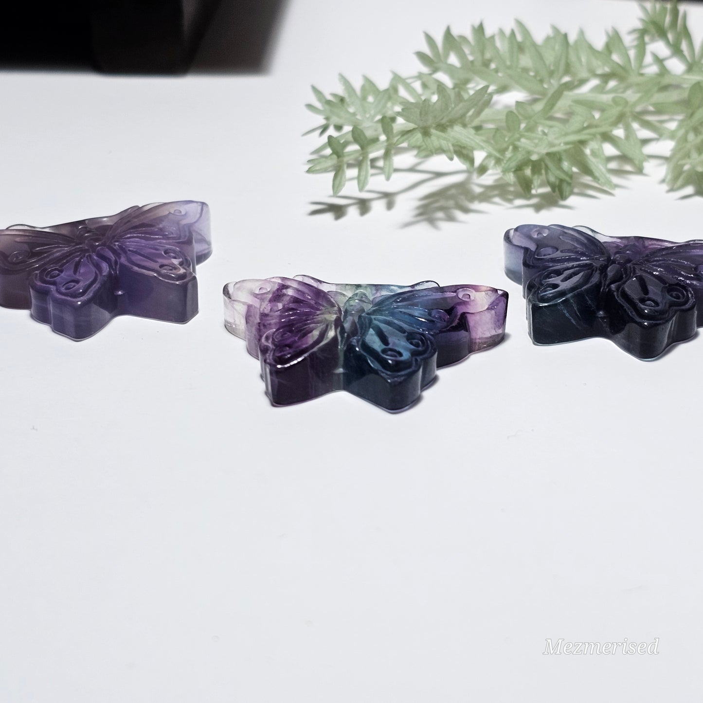 Rainbow Fluorite Butterfly Carvings