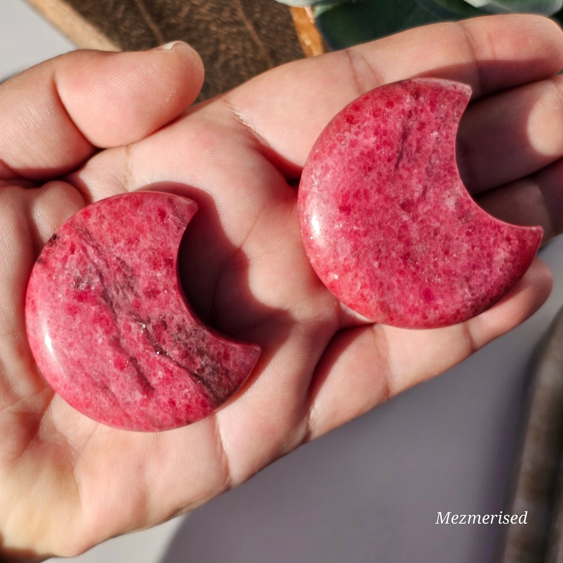 High Quality Rhodonite Crescent Moon Carvings