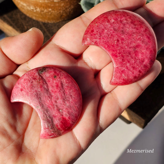 High Quality Rhodonite Crescent Moon Carvings