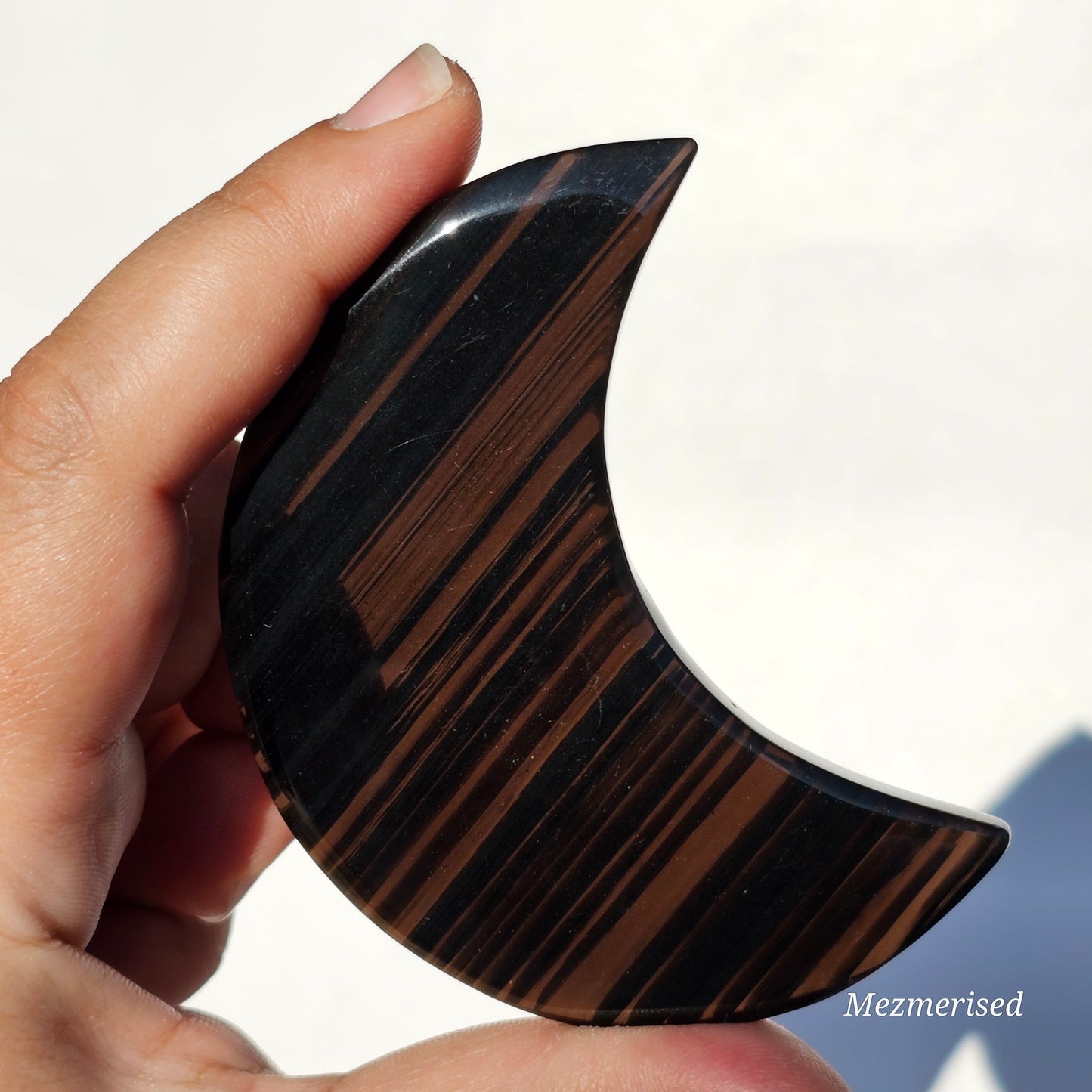 Midnight Lace Obsidian Crescent Moon Carving