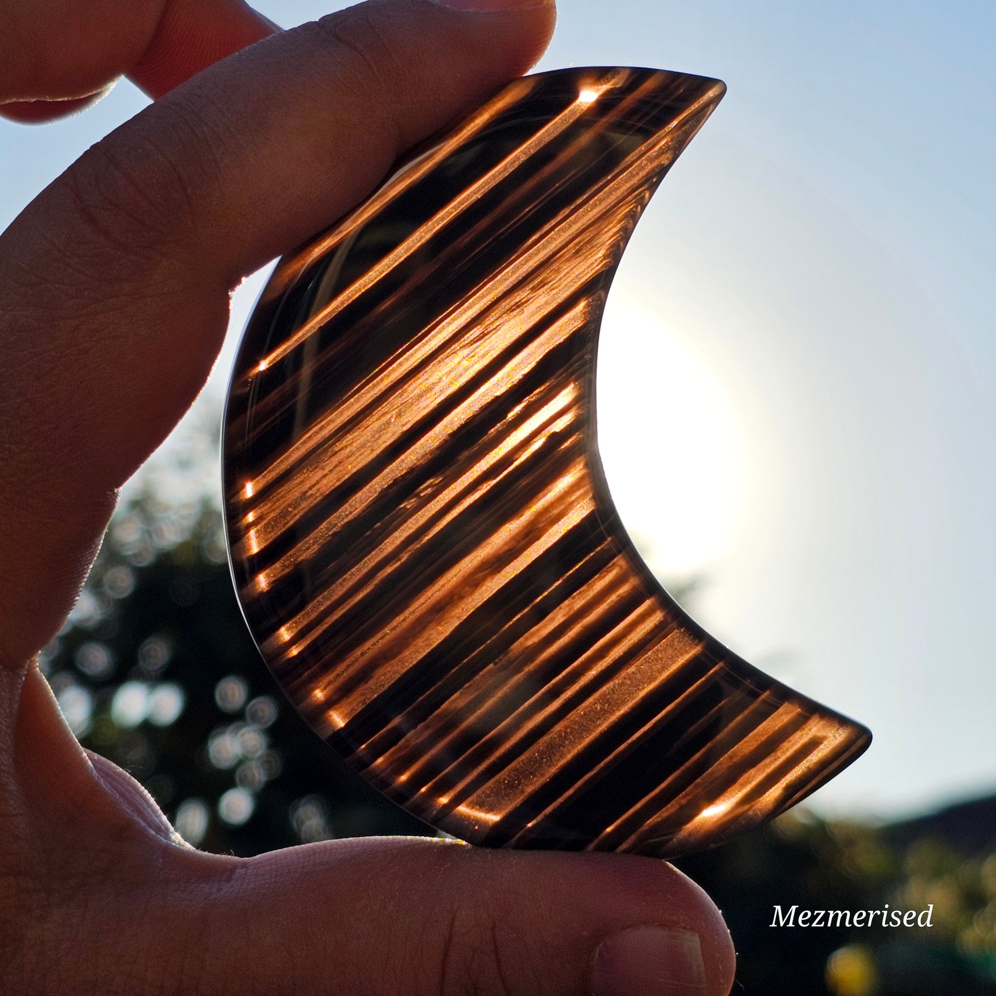 Midnight Lace Obsidian Crescent Moon Carving